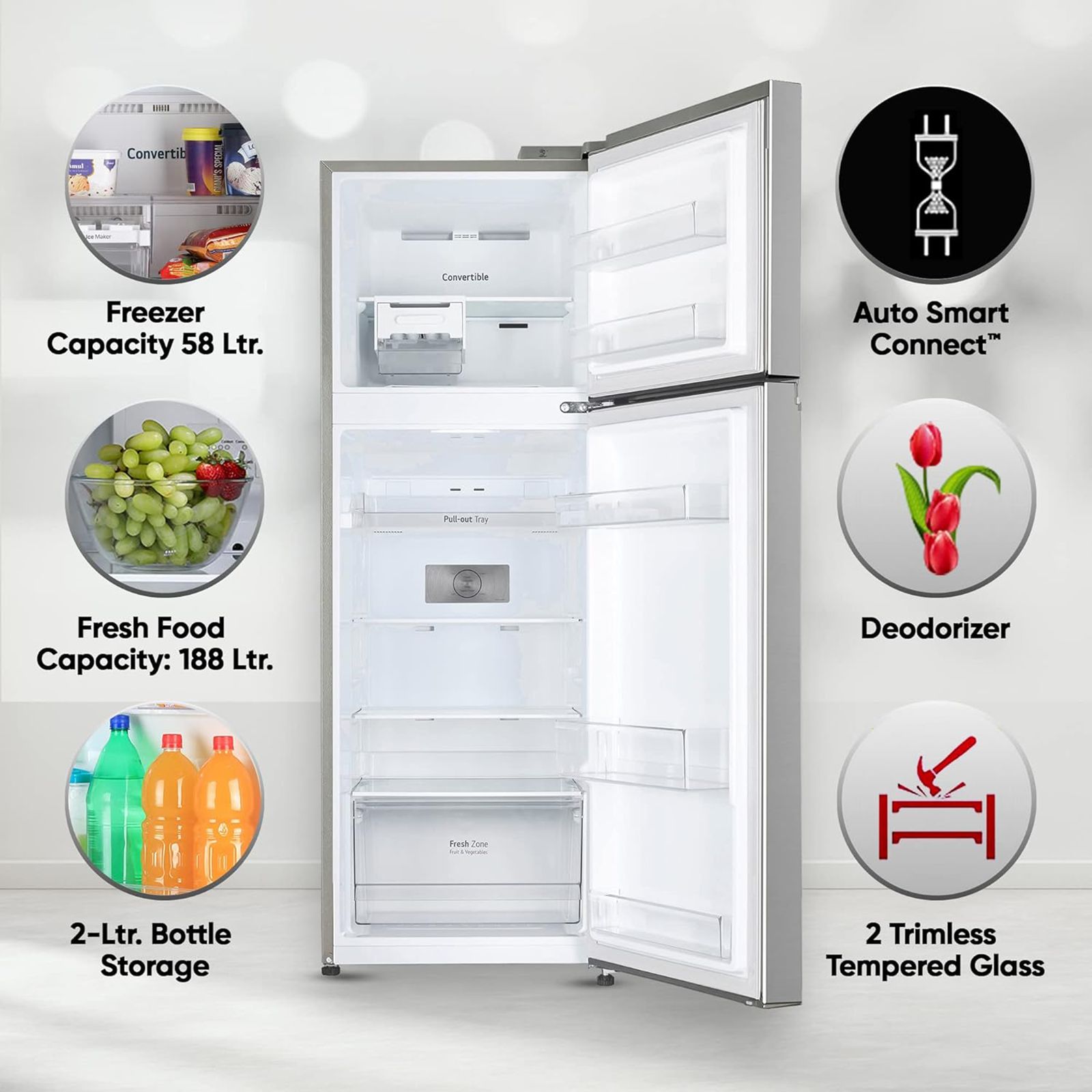 LG 246 Litres 3 Star Frost Free Double Door Convertible Refrigerator with Smart Diagnosis (GL-S262SPZX.DPZZEB, Shiny Steel)_16