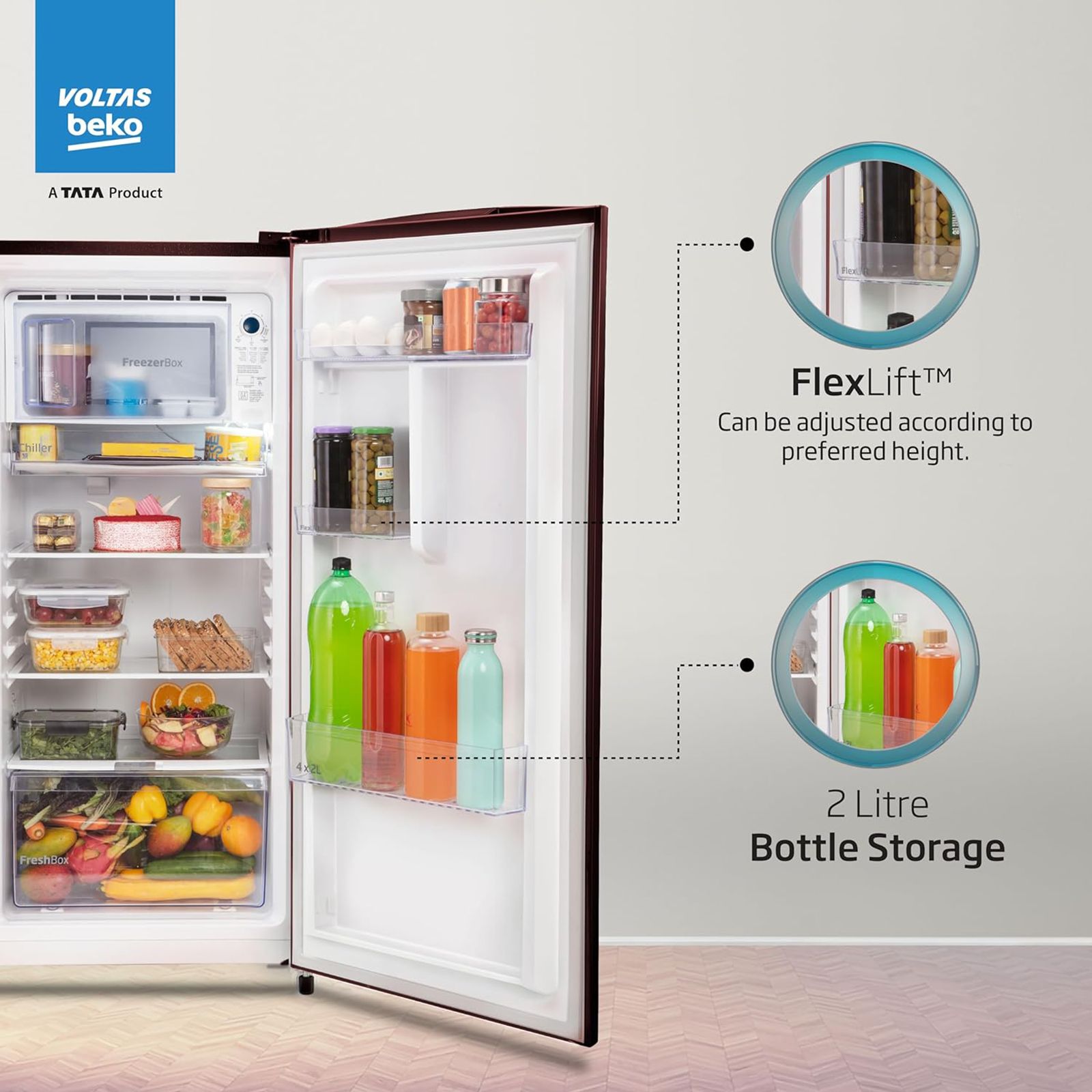 VOLTAS beko 173 Litres 2 Star Direct Cool Single Door Refrigerator with Stabilizer Free Operation (RDC205D / S0PWR0M0, Peony Wine) VOLTAS beko 173 Litres 2 Star Direct Cool Single Door Refrigerator with Stabilizer Free Operation (RDC205D / S0PWR0M0, Peony Wine)_14