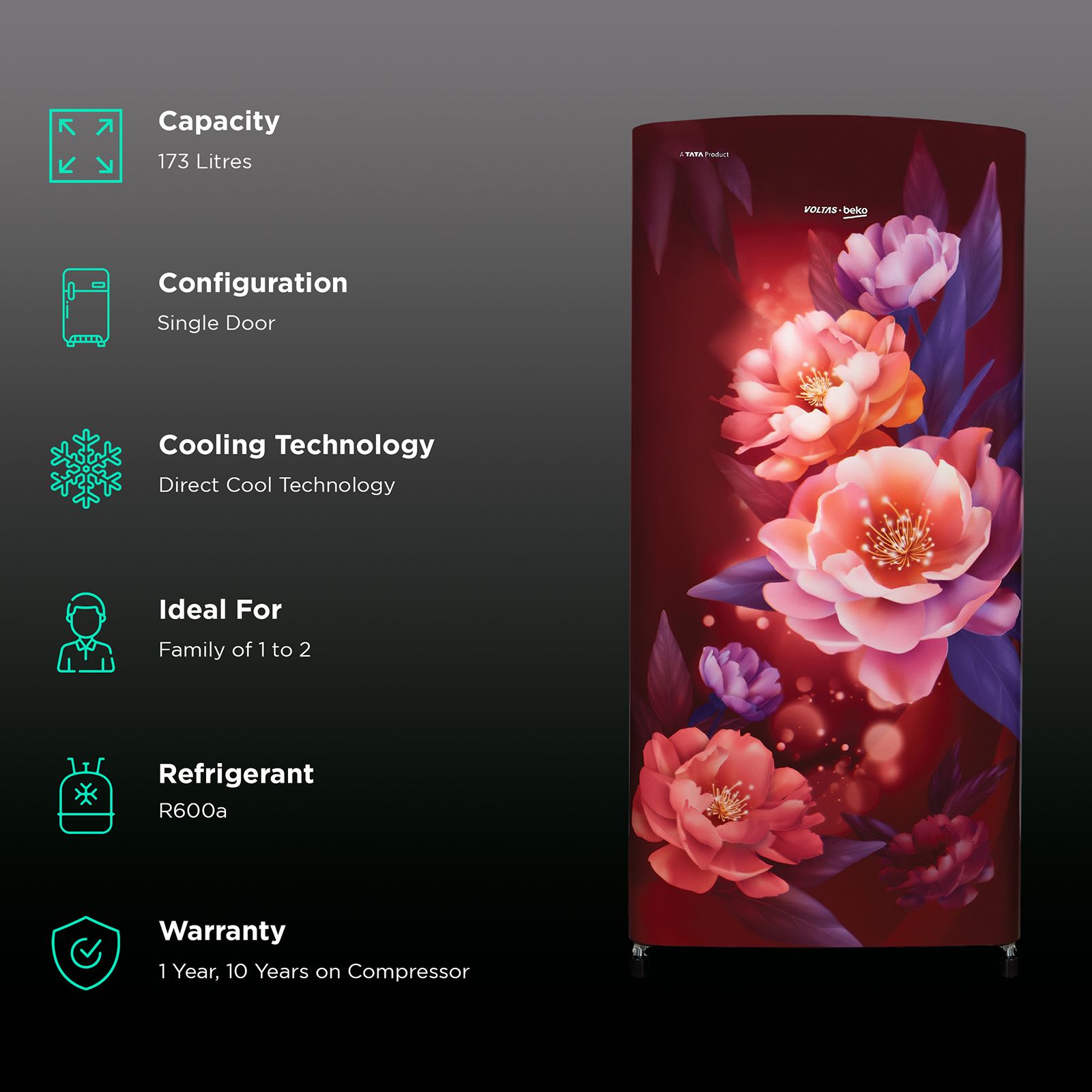 VOLTAS beko 173 Litres 2 Star Direct Cool Single Door Refrigerator with Stabilizer Free Operation (RDC205D / S0PWR0M0, Peony Wine) VOLTAS beko 173 Litres 2 Star Direct Cool Single Door Refrigerator with Stabilizer Free Operation (RDC205D / S0PWR0M0, Peony Wine)_2