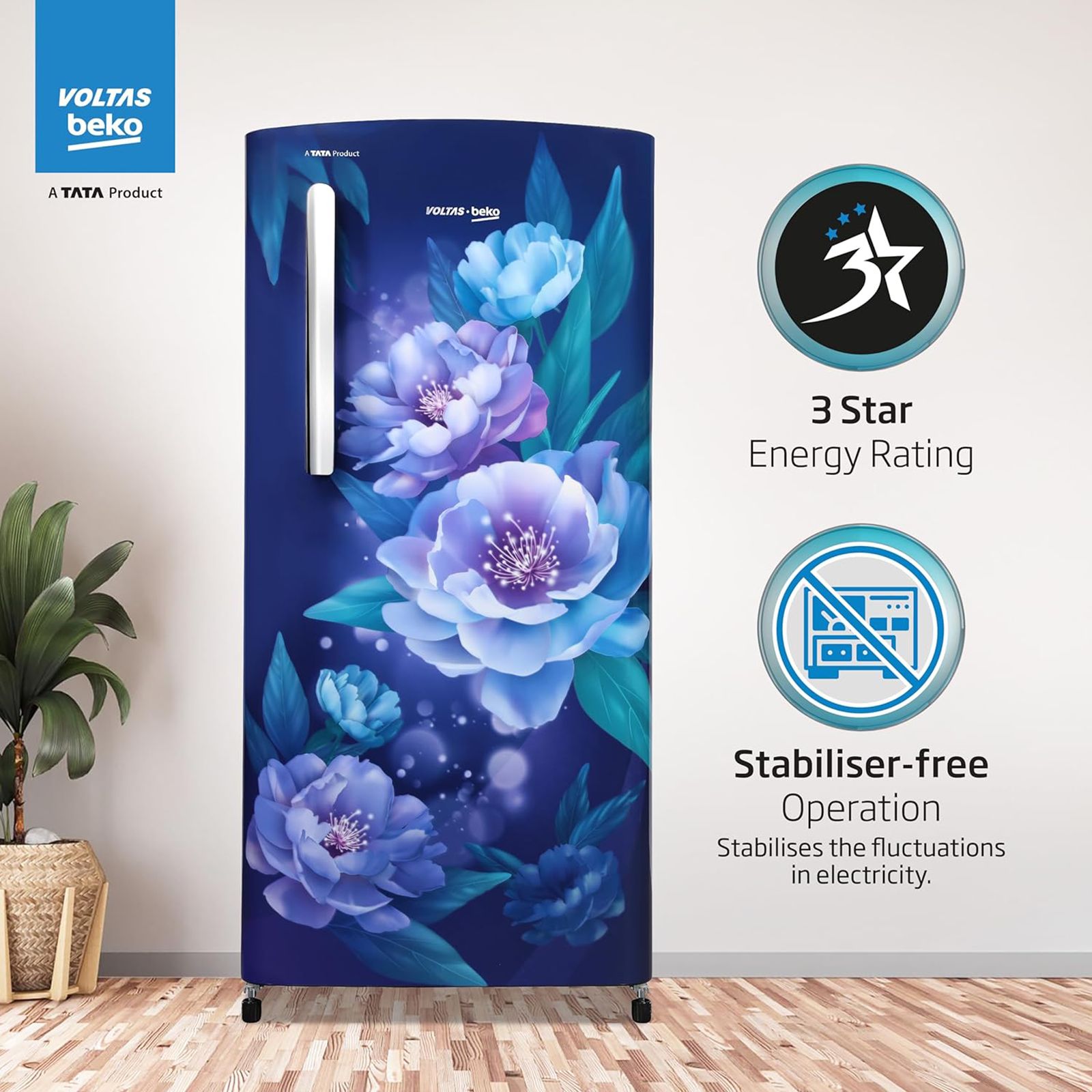 VOLTAS beko 173 Litres 3 Star Direct Cool Single Door Refrigerator with Reciprocating Compressor (RDC205C / S0PBE0M0, Peony Blue)_9