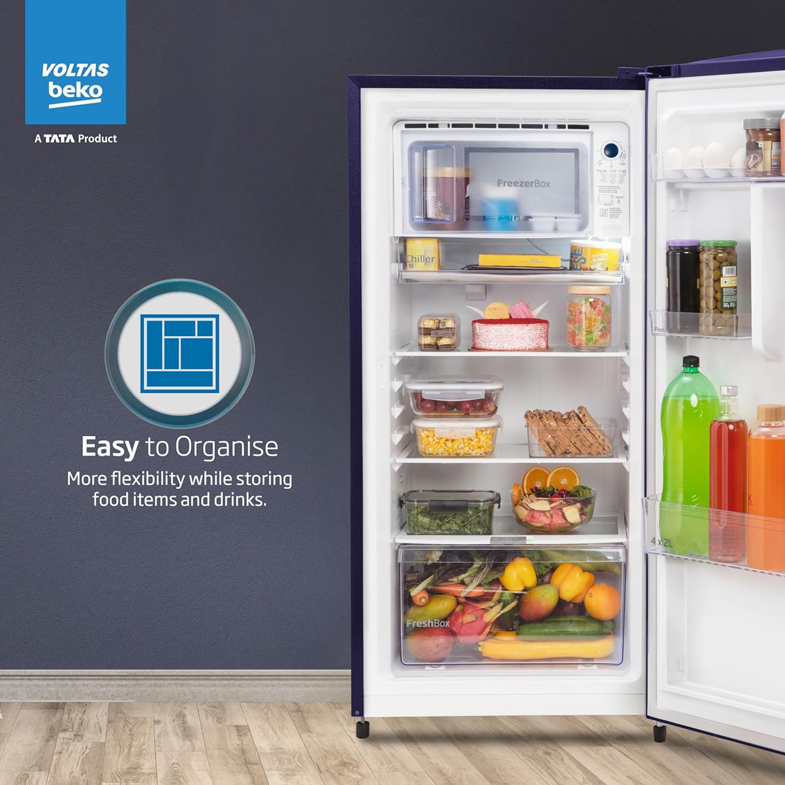 VOLTAS beko 173 Litres 3 Star Direct Cool Single Door Refrigerator with Reciprocating Compressor (RDC205C / S0PBE0M0, Peony Blue)_11