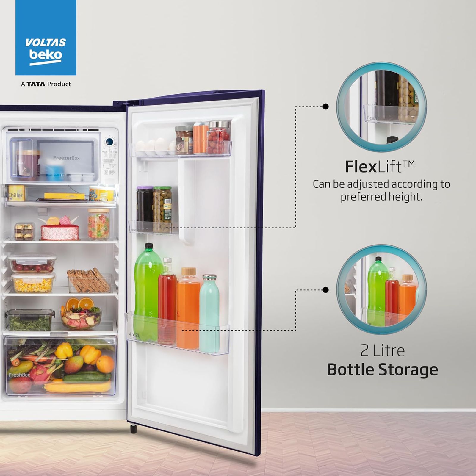 VOLTAS beko 173 Litres 3 Star Direct Cool Single Door Refrigerator with Reciprocating Compressor (RDC205C / S0PBE0M0, Peony Blue)_12