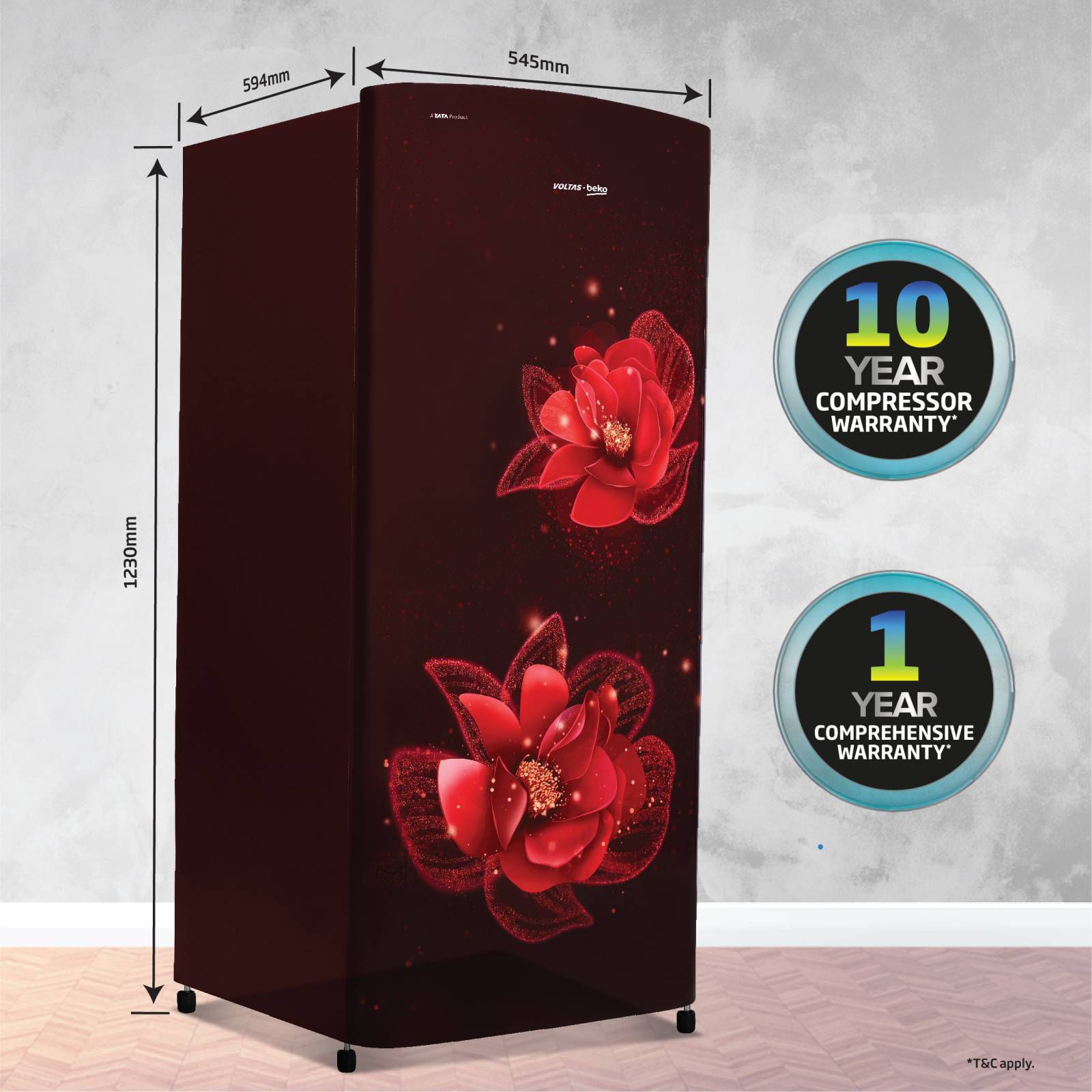 VOLTAS beko 183 Litres 3 Star Direct Cool Single Door Refrigerator with Reciprocating Compressor (RDC215C / S0WFR0M0, Fressia Wine) VOLTAS beko 183 Litres 3 Star Direct Cool Single Door Refrigerator with Reciprocating Compressor (RDC215C / S0WFR0M0, Fressia Wine)_9
