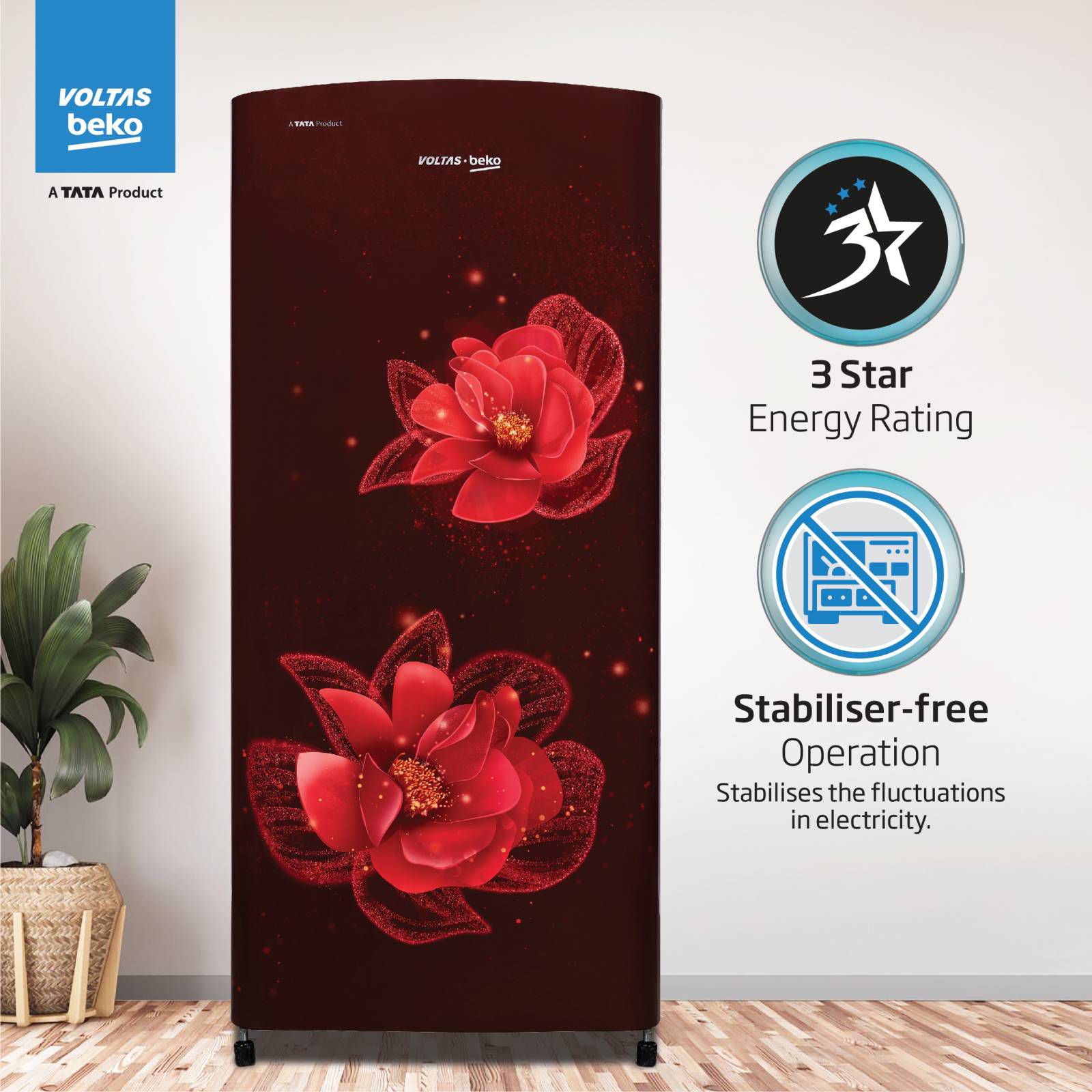 VOLTAS beko 183 Litres 3 Star Direct Cool Single Door Refrigerator with Reciprocating Compressor (RDC215C / S0WFR0M0, Fressia Wine) VOLTAS beko 183 Litres 3 Star Direct Cool Single Door Refrigerator with Reciprocating Compressor (RDC215C / S0WFR0M0, Fressia Wine)_11