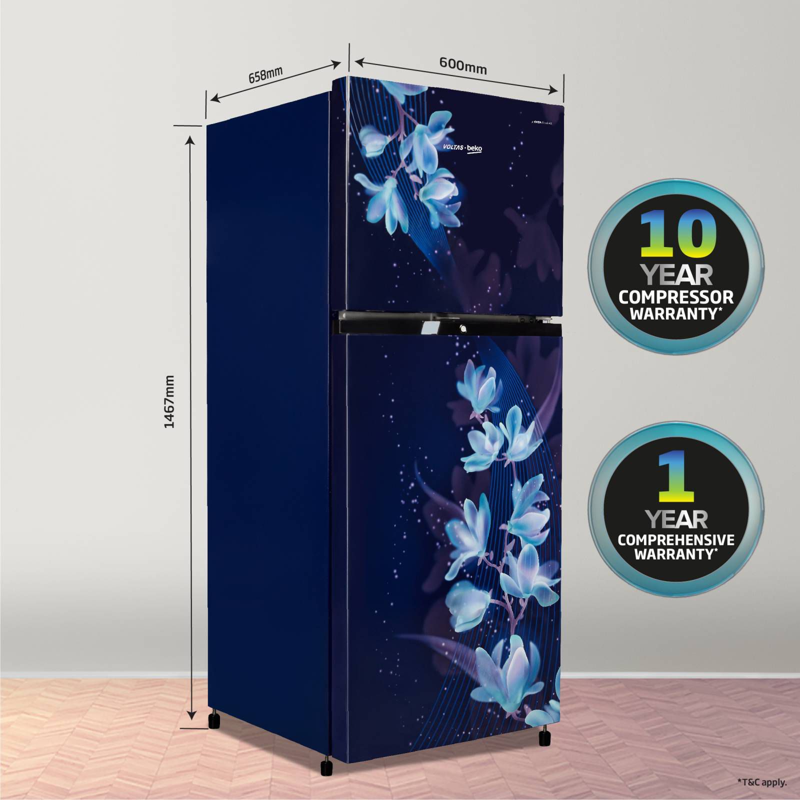 VOLTAS beko 228 Litres 2 Star Frost Free Double Door Refrigerator with Reciprocating Compressor (RFF265D / W0NBR0I0, Nightangle Blue) VOLTAS beko 228 Litres 2 Star Frost Free Double Door Refrigerator with Reciprocating Compressor (RFF265D / W0NBR0I0, Nightangle Blue)_9