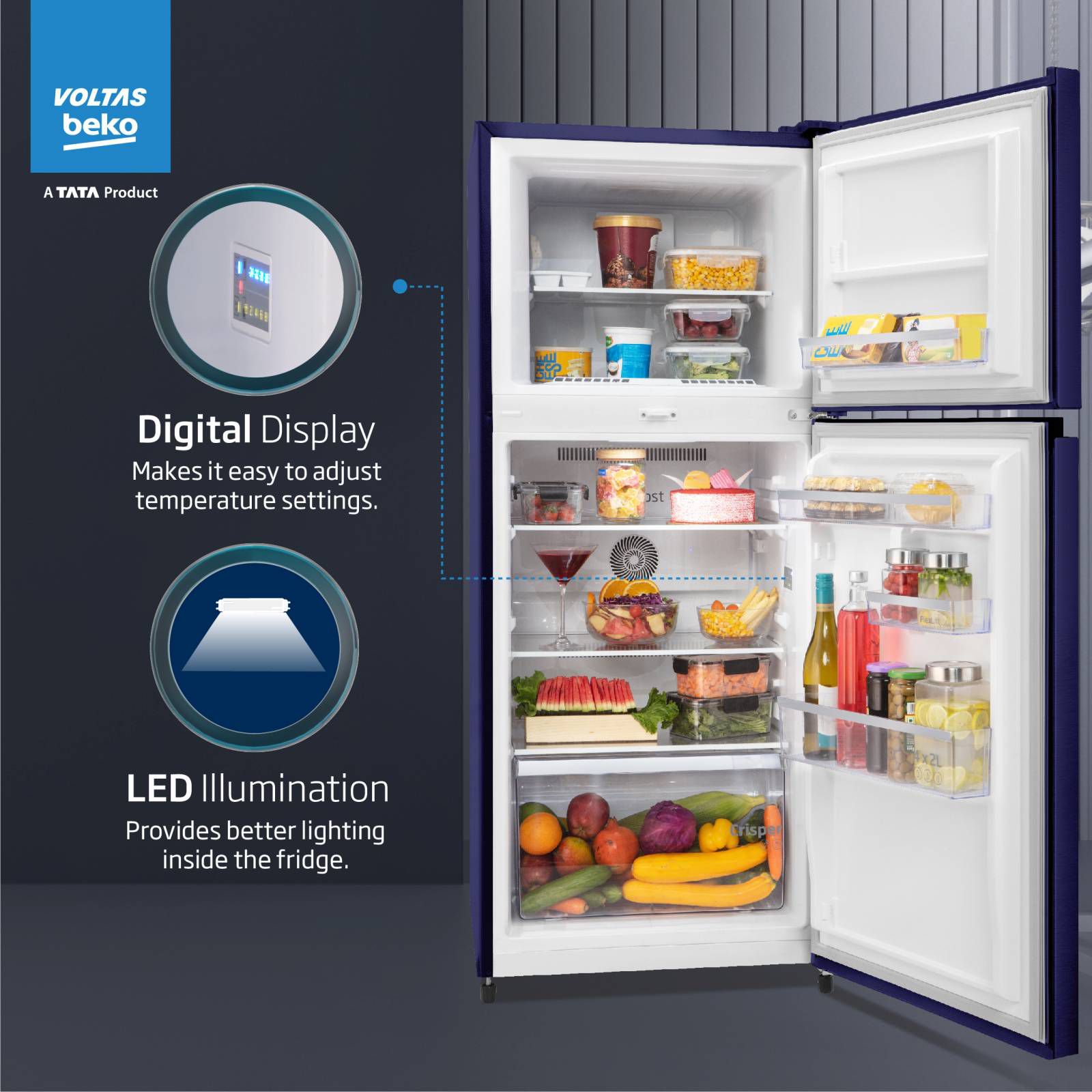 VOLTAS beko 228 Litres 2 Star Frost Free Double Door Refrigerator with Reciprocating Compressor (RFF265D / W0NBR0I0, Nightangle Blue) VOLTAS beko 228 Litres 2 Star Frost Free Double Door Refrigerator with Reciprocating Compressor (RFF265D / W0NBR0I0, Nightangle Blue)_13