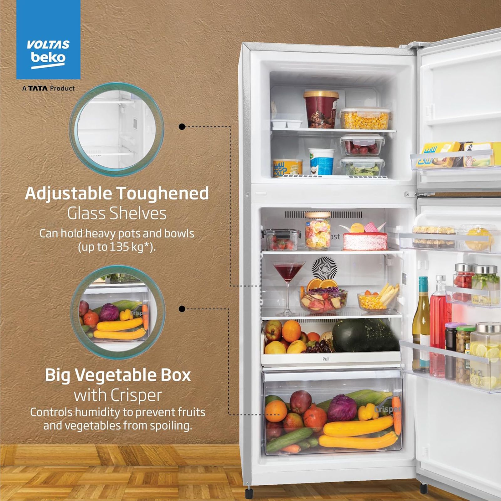 VOLTAS beko 248 Litres 3 Star Frost Free Double Door Refrigerator with Neo Frost Dual Cooling (RFF285C / WPXIR0I0, Brushed Silver)_11