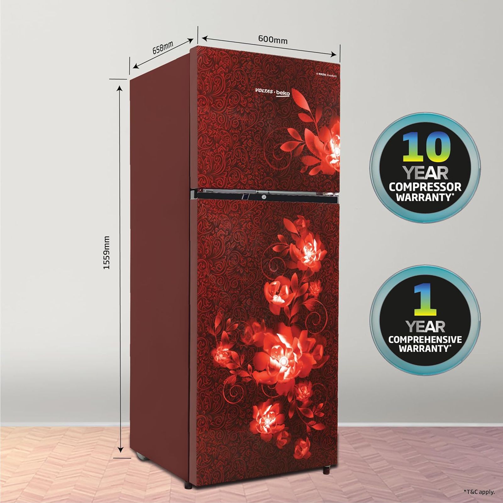 VOLTAS beko 248 Litres 2 Star Frost Free Double Door Refrigerator with Reciprocating Compressor (RFF285D/W0CWR0I000, Celin Wine) VOLTAS beko 248 Litres 2 Star Frost Free Double Door Refrigerator with Reciprocating Compressor (RFF285D/W0CWR0I000, Celin Wine)_11