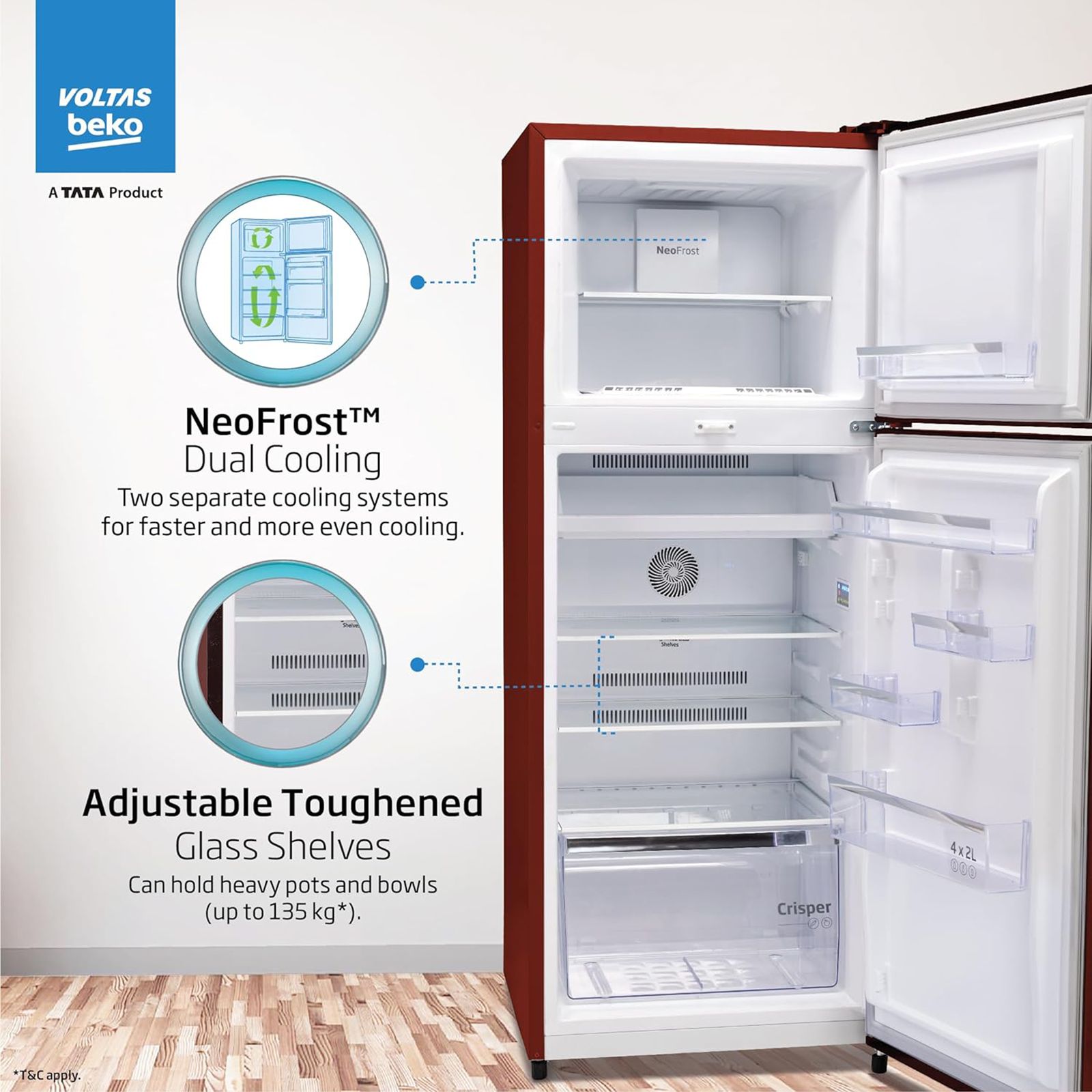 VOLTAS beko 248 Litres 2 Star Frost Free Double Door Refrigerator with Reciprocating Compressor (RFF285D/W0CWR0I000, Celin Wine) VOLTAS beko 248 Litres 2 Star Frost Free Double Door Refrigerator with Reciprocating Compressor (RFF285D/W0CWR0I000, Celin Wine)_12