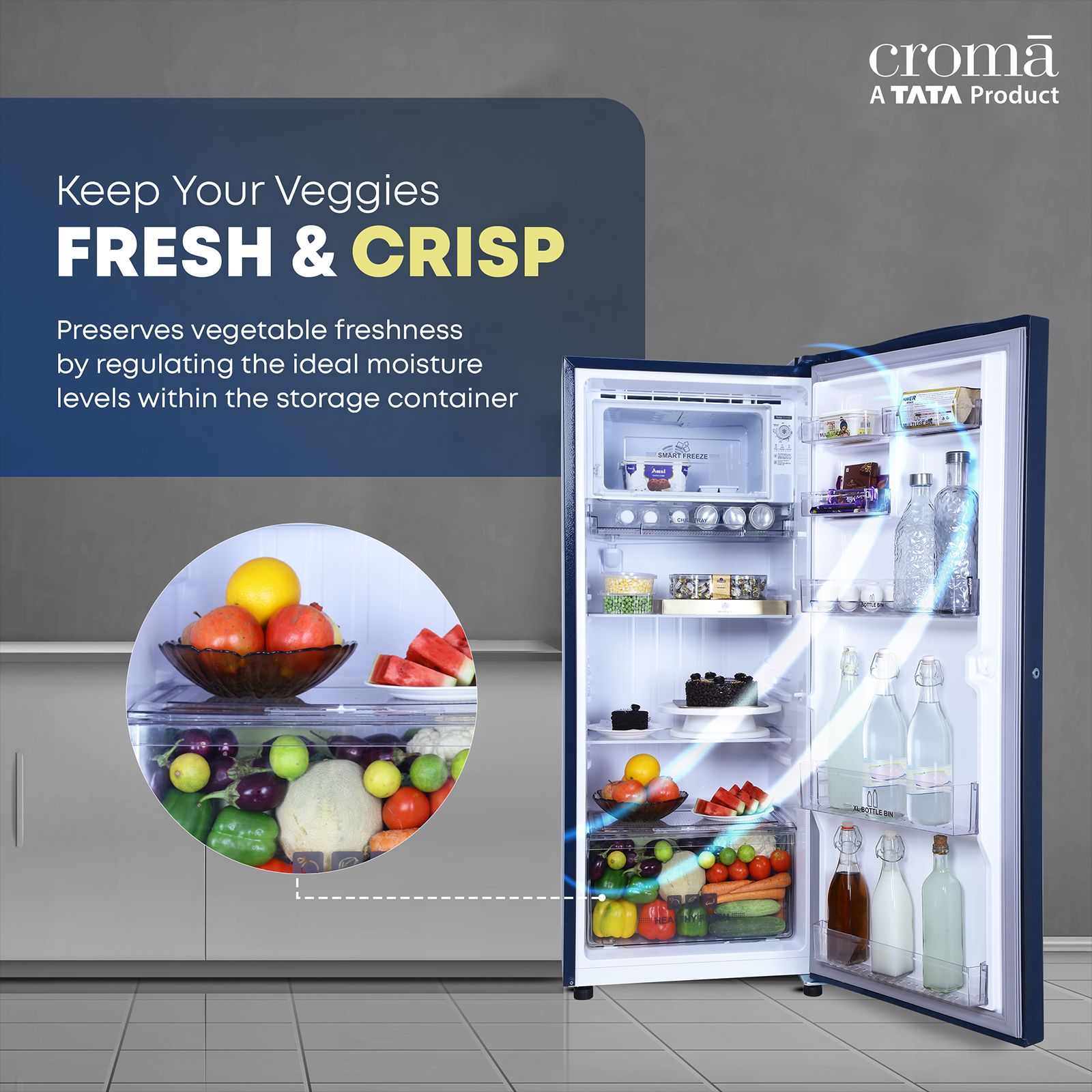 Croma 206 Litres 4 Star Direct Cool Single Door Refrigerator with Inverter Compressor ( Blue)_6