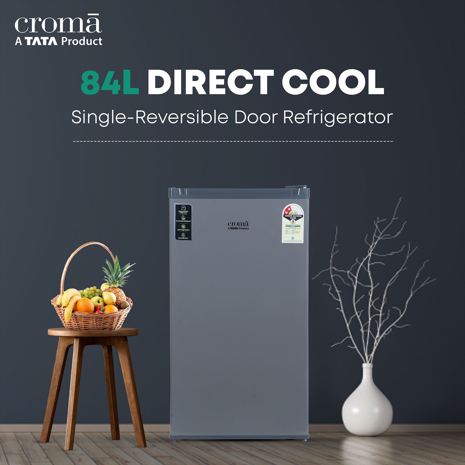Croma 84 Litres 2 Star Direct Cool Single Door Refrigerator with Reversible Door ( Grey)_4