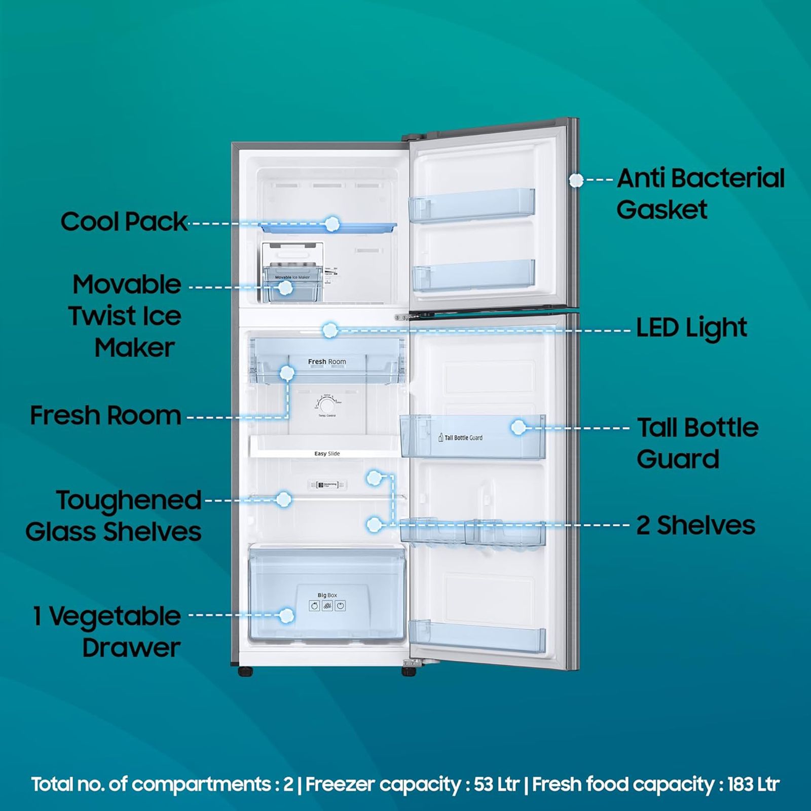 SAMSUNG 236 Litres 3 Star Frost Free Double Door Refrigerator with Stabilizer Free Operation (RT28C3053S8/HL, Elegant Inox) SAMSUNG 236 Litres 3 Star Frost Free Double Door Refrigerator with Stabilizer Free Operation (RT28C3053S8/HL, Elegant Inox)_8