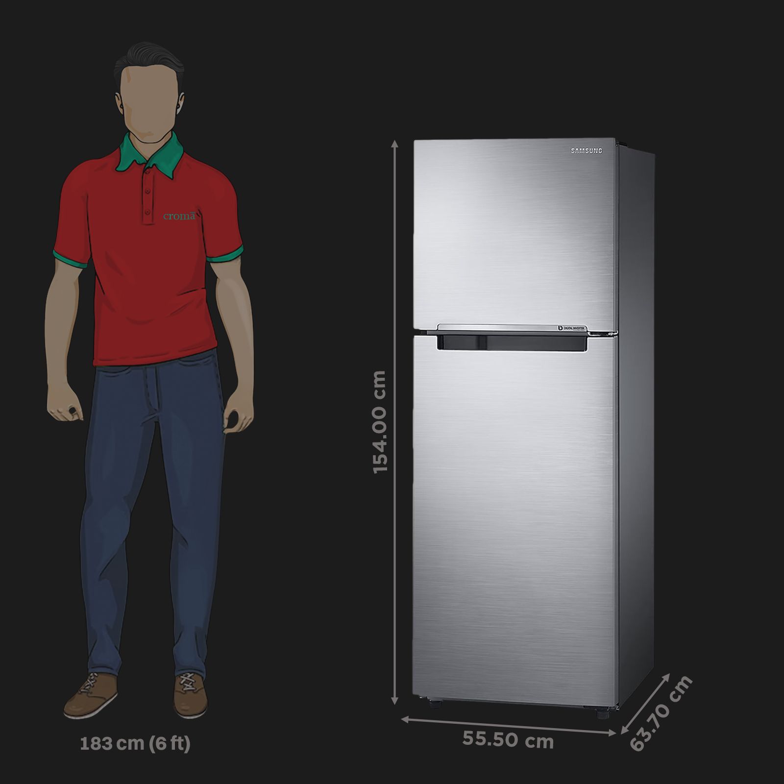 SAMSUNG 236 Litres 3 Star Frost Free Double Door Refrigerator with Stabilizer Free Operation (RT28C3053S8/HL, Elegant Inox) SAMSUNG 236 Litres 3 Star Frost Free Double Door Refrigerator with Stabilizer Free Operation (RT28C3053S8/HL, Elegant Inox)_2
