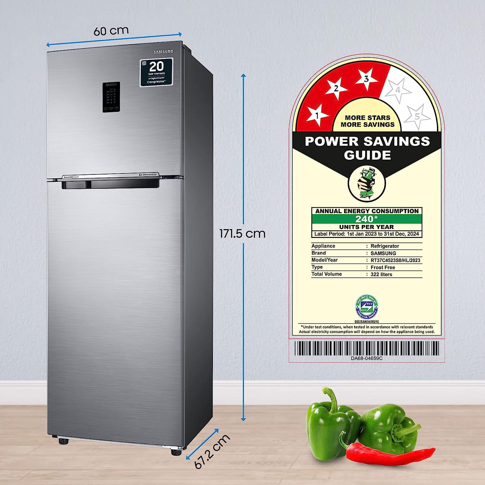 SAMSUNG 322 Litres 3 Star Frost Free Double Door Convertible Refrigerator with Stabilizer Free Operation (RT37C4523S8/HL, Elegant Inox) SAMSUNG 322 Litres 3 Star Frost Free Double Door Convertible Refrigerator with Stabilizer Free Operation (RT37C4523S8/HL, Elegant Inox)_13