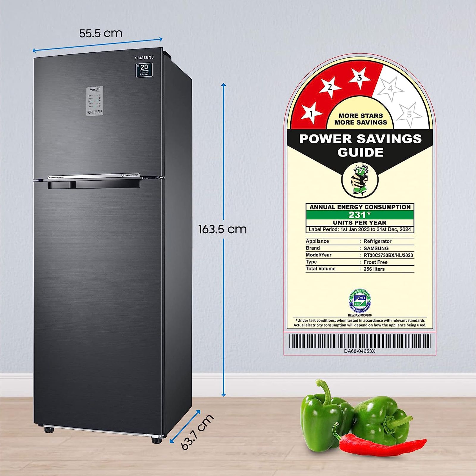 SAMSUNG 256 Litres 3 Star Frost Free Double Door Convertible Refrigerator with Stabilizer Free Operation (RT30C3733BX/HL, Luxe Black) SAMSUNG 256 Litres 3 Star Frost Free Double Door Convertible Refrigerator with Stabilizer Free Operation (RT30C3733BX/HL, Luxe Black)_13