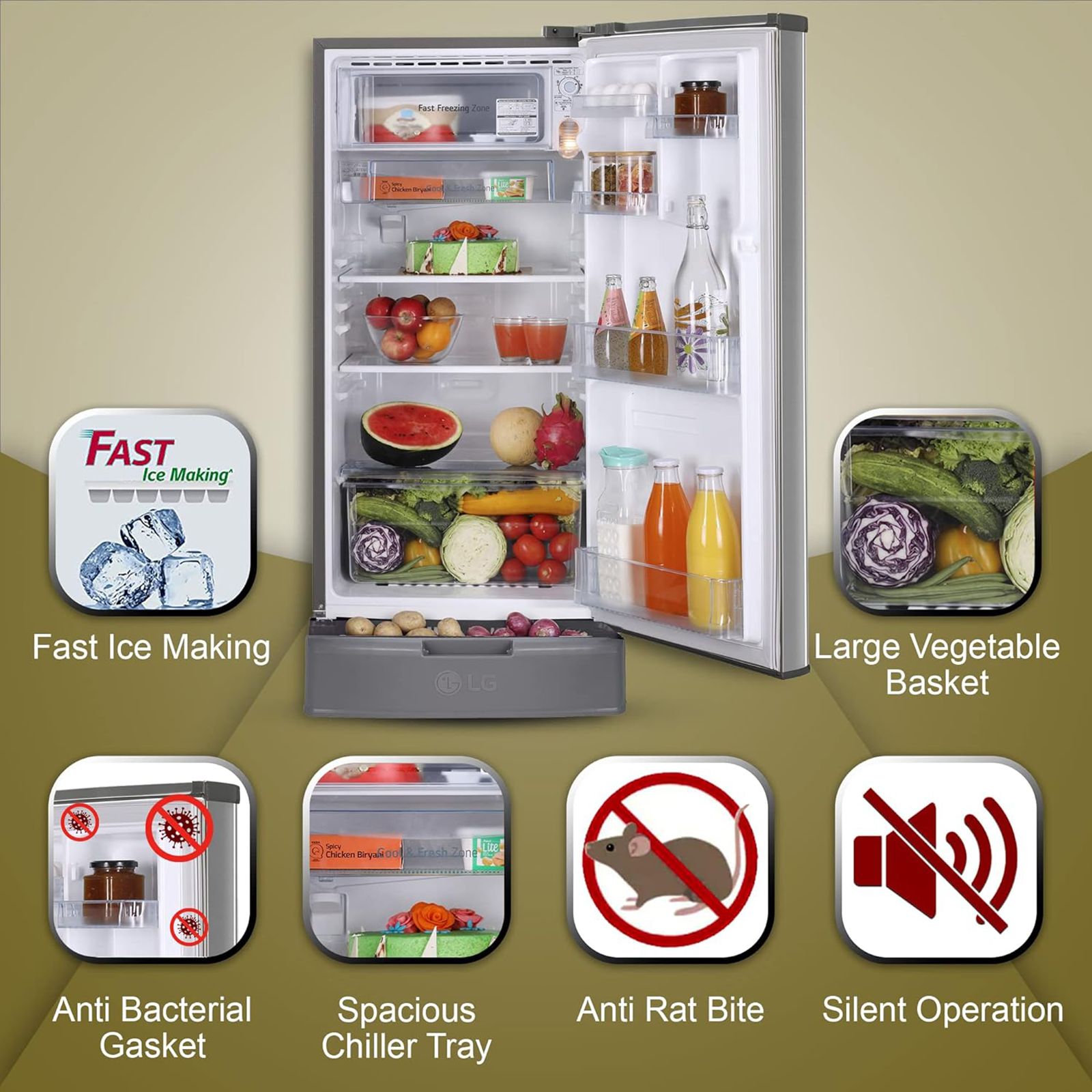 LG 185 Litres 4 Star Direct Cool Single Door Refrigerator with Antibacterial Gasket (GL-D199OPZY.DPZZPS, Shiny Steel) LG 185 Litres 4 Star Direct Cool Single Door Refrigerator with Antibacterial Gasket (GL-D199OPZY.DPZZPS, Shiny Steel)_9