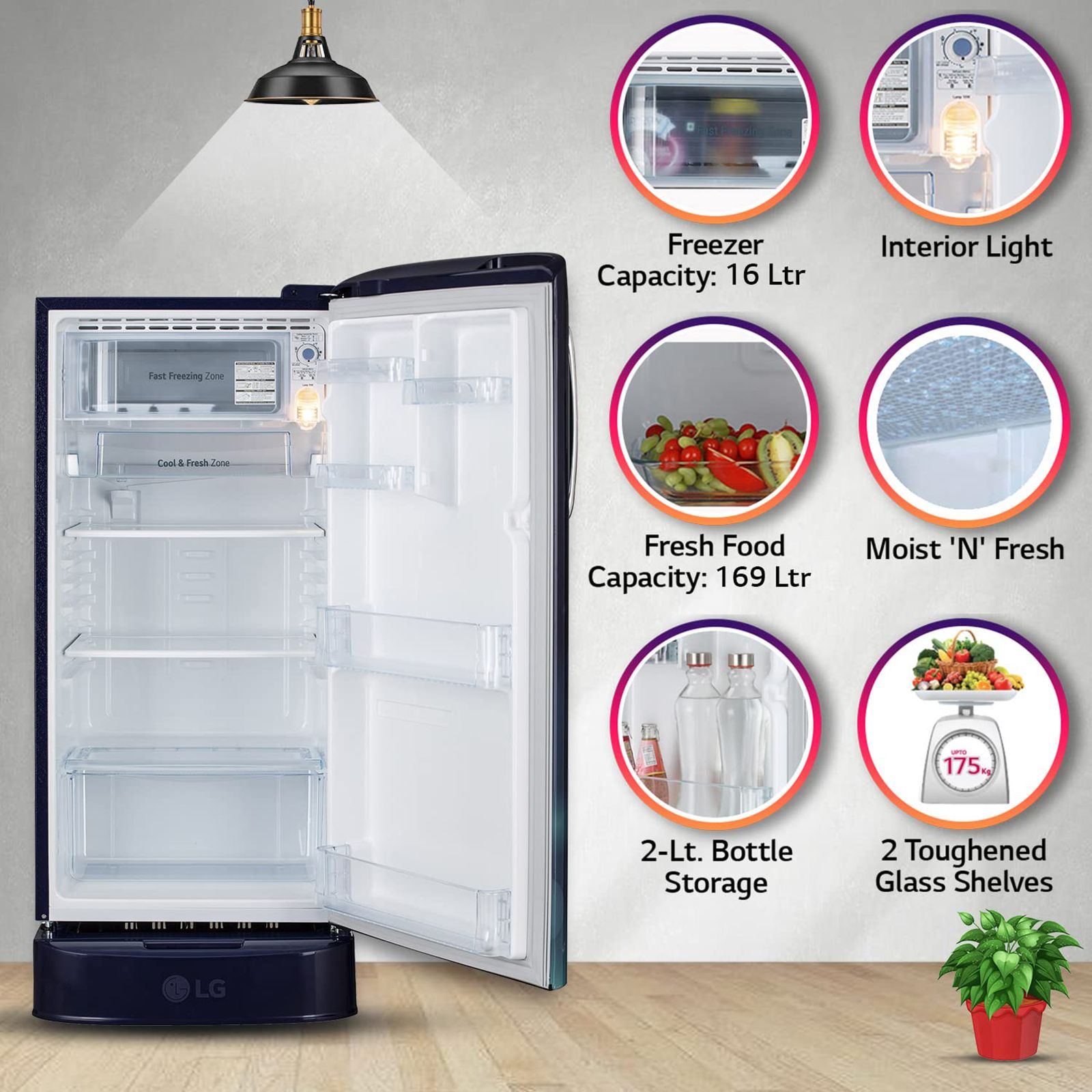 LG 185 Litres 3 Star Direct Cool Single Door Refrigerator with Antibacterial Gasket (GL-D201ABCD.BBCZEB, Blue Charm) LG 185 Litres 3 Star Direct Cool Single Door Refrigerator with Antibacterial Gasket (GL-D201ABCD.BBCZEB, Blue Charm)_13