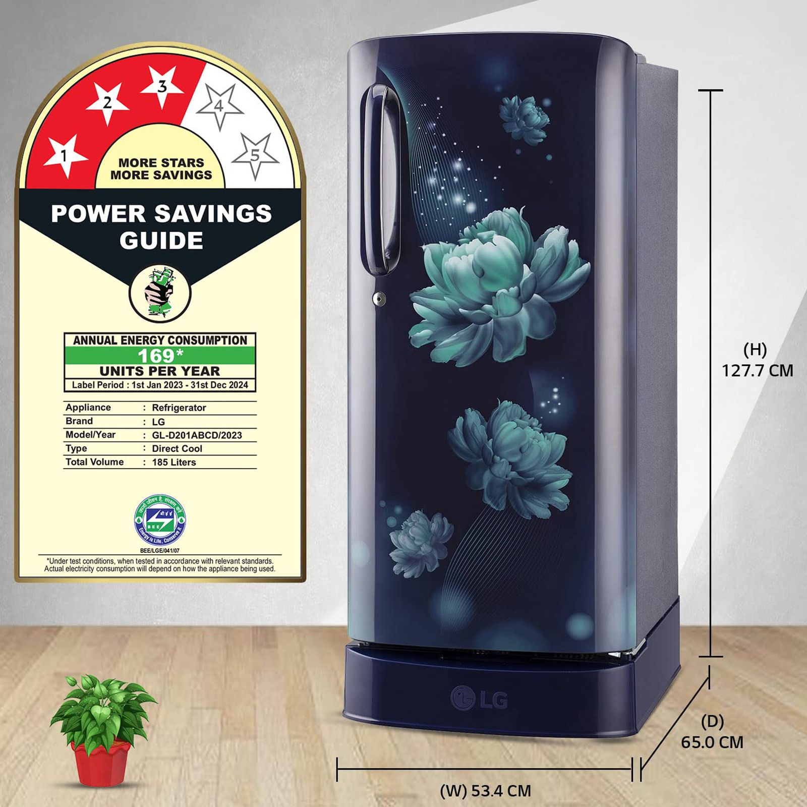 LG 185 Litres 3 Star Direct Cool Single Door Refrigerator with Antibacterial Gasket (GL-D201ABCD.BBCZEB, Blue Charm) LG 185 Litres 3 Star Direct Cool Single Door Refrigerator with Antibacterial Gasket (GL-D201ABCD.BBCZEB, Blue Charm)_15