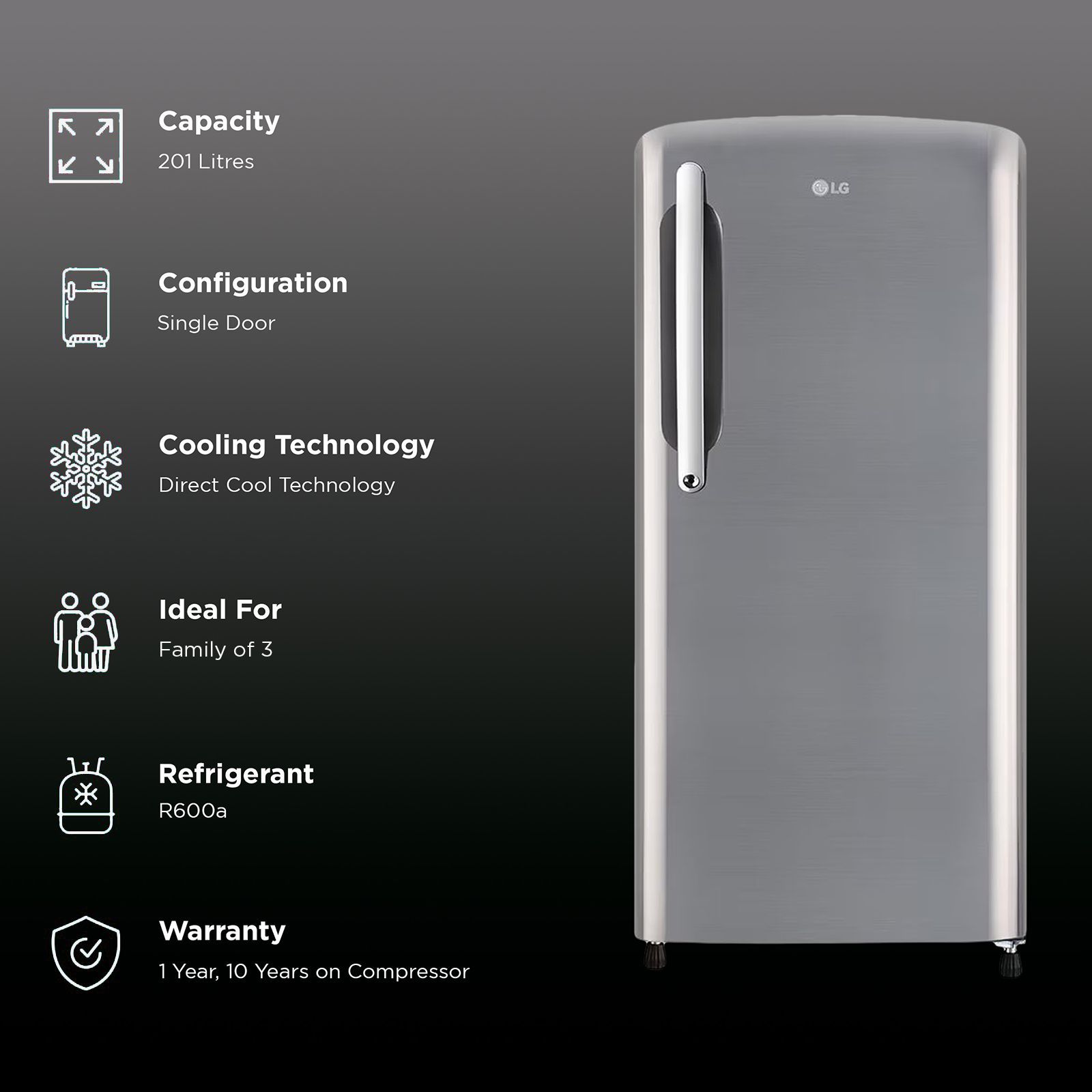 LG 201 Litres 3 Star Direct Cool Single Door Refrigerator with Antibacterial Gasket (GL-B211HPZD.APZZEB, Shiny Steel) LG 201 Litres 3 Star Direct Cool Single Door Refrigerator with Antibacterial Gasket (GL-B211HPZD.APZZEB, Shiny Steel)_2
