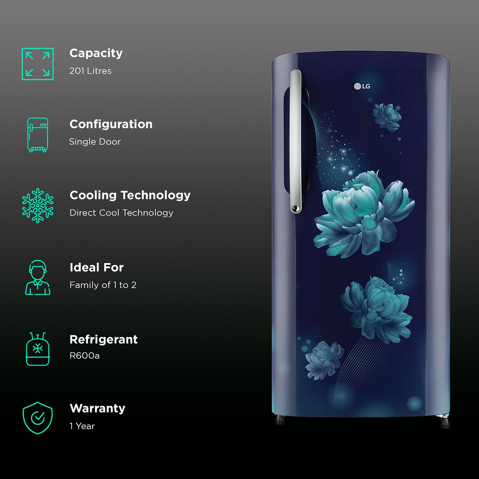 LG 201 Litres 3 Star Direct Cool Single Door Refrigerator with Stabilizer Free Operation (GLB211HBCDABCZEBN, Blue Charm)_2