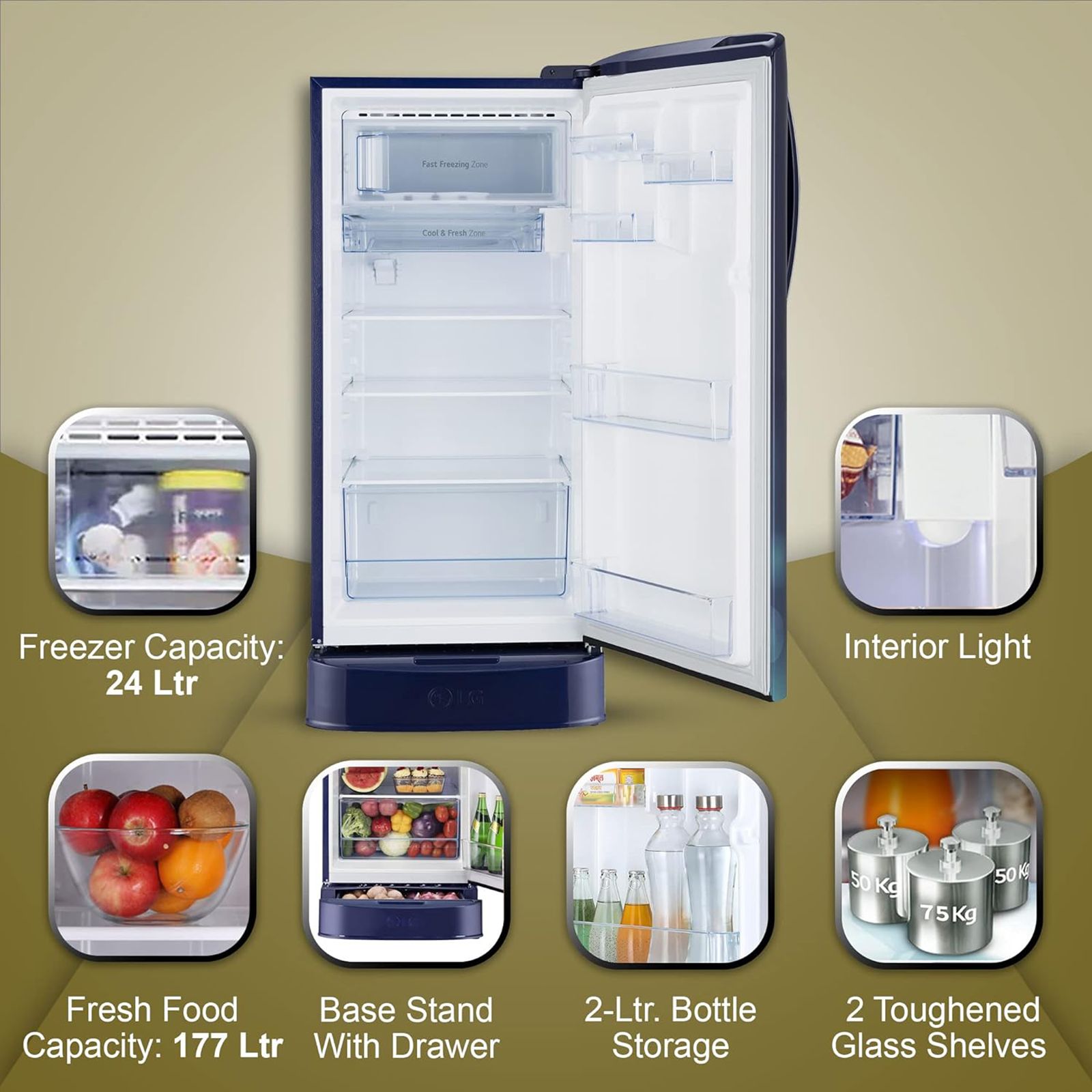 LG 201 Litres 3 Star Direct Cool Single Door Refrigerator with Stabilizer Free Operation (GLB211HBCDABCZEBN, Blue Charm)_21