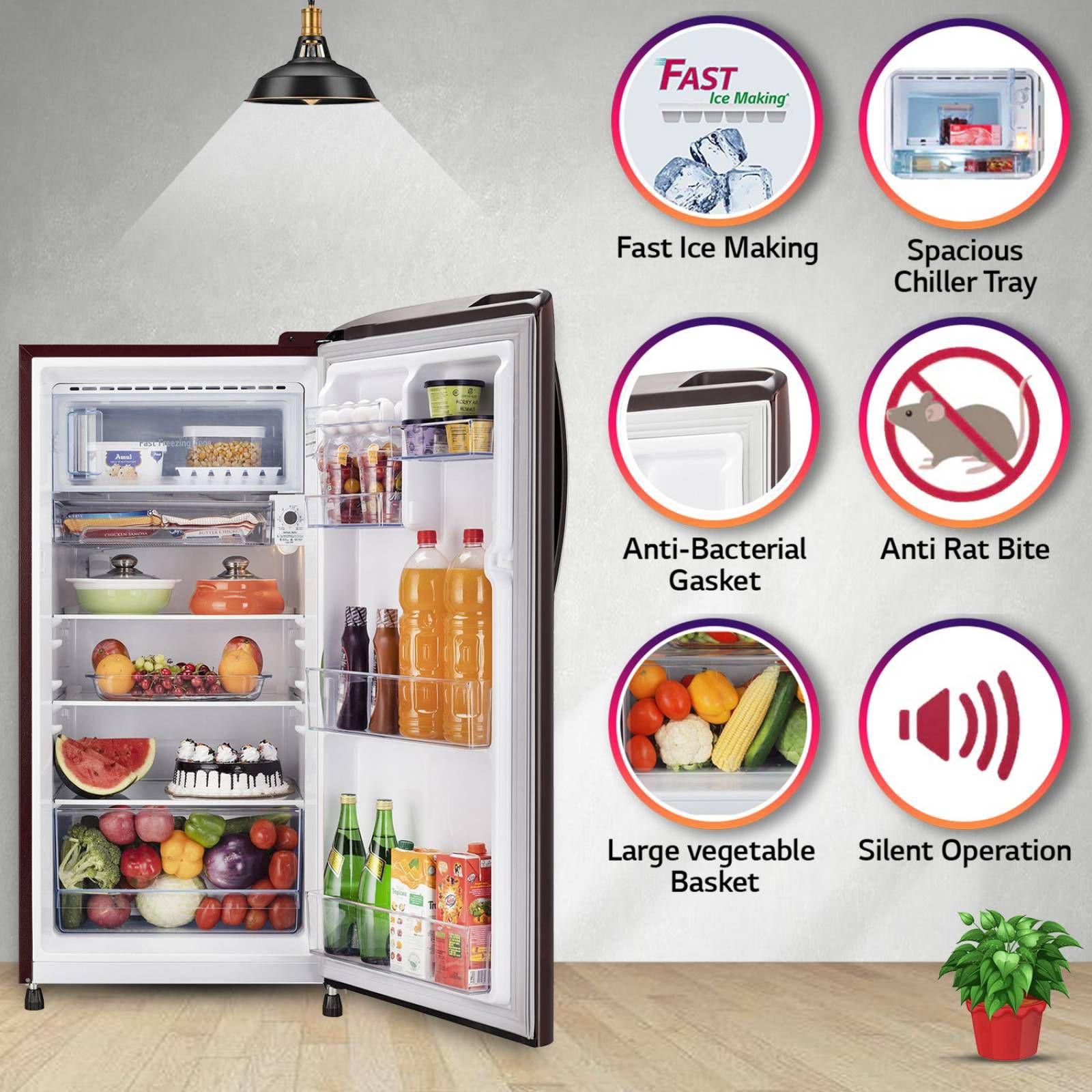 LG 201 Litres 3 Star Direct Cool Single Door Refrigerator with Anti-Bacterial Gasket (GLB211HSCDASCZEBN, Scarlet Charm) LG 201 Litres 3 Star Direct Cool Single Door Refrigerator with Anti-Bacterial Gasket (GLB211HSCDASCZEBN, Scarlet Charm)_16