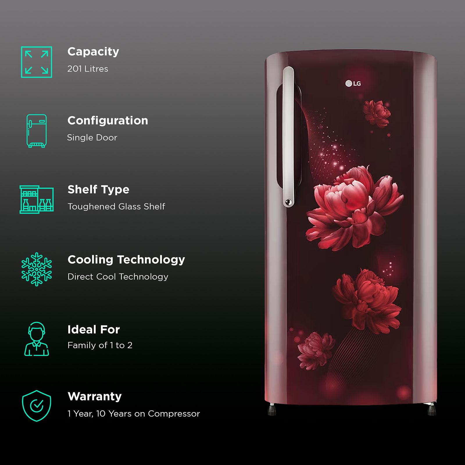 LG 201 Litres 3 Star Direct Cool Single Door Refrigerator with Anti-Bacterial Gasket (GLB211HSCDASCZEBN, Scarlet Charm) LG 201 Litres 3 Star Direct Cool Single Door Refrigerator with Anti-Bacterial Gasket (GLB211HSCDASCZEBN, Scarlet Charm)_2