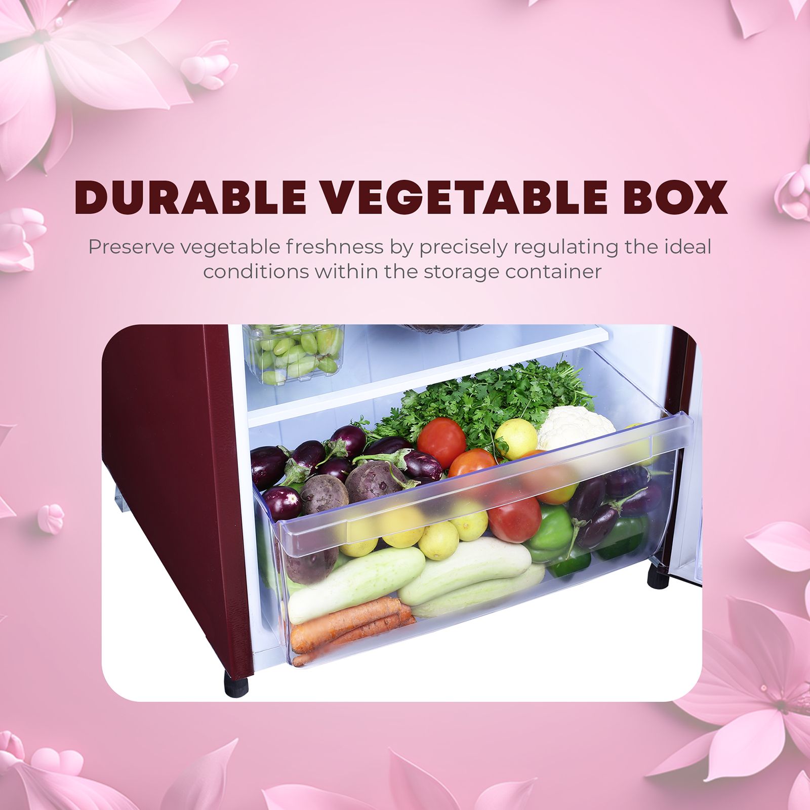 Croma 205 Litres 3 Star Direct Cool Single Door Refrigerator with Anti-Fungal Door Gasket (CRLR206DID250503, Bloom Wine Red) Croma 205 Litres 3 Star Direct Cool Single Door Refrigerator with Anti-Fungal Door Gasket (CRLR206DID250503, Bloom Wine Red)_6