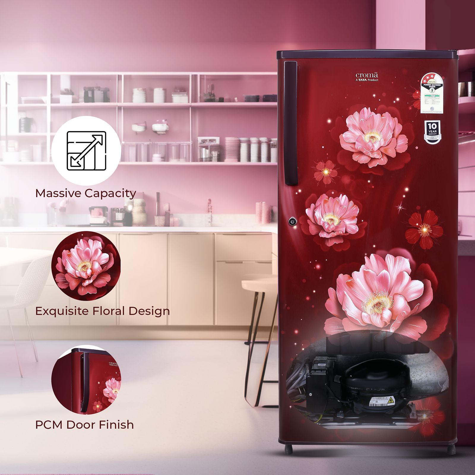 Croma 205 Litres 3 Star Direct Cool Single Door Refrigerator with Anti-Fungal Door Gasket (CRLR206DID250503, Bloom Wine Red) Croma 205 Litres 3 Star Direct Cool Single Door Refrigerator with Anti-Fungal Door Gasket (CRLR206DID250503, Bloom Wine Red)_7