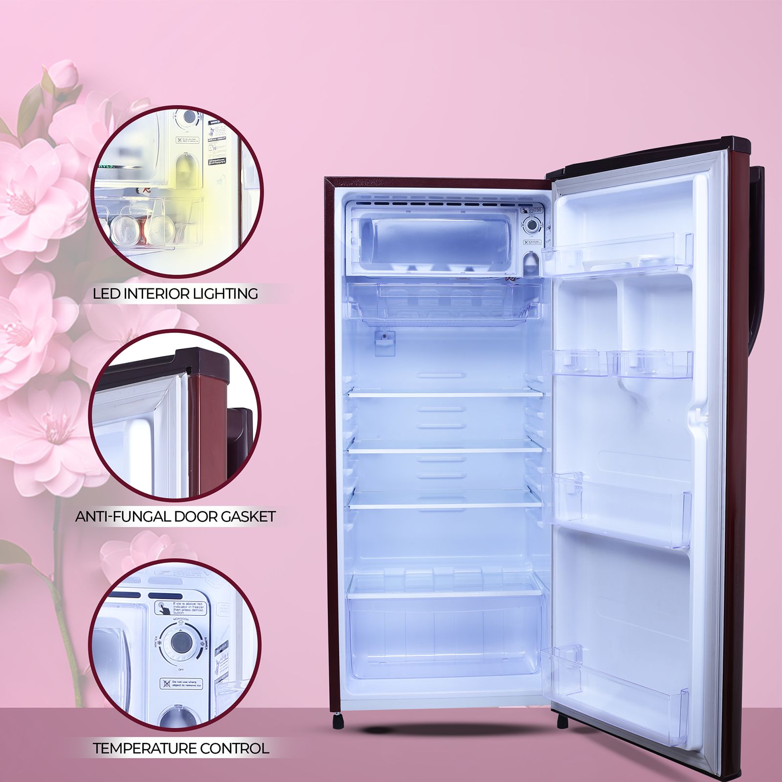 Croma 205 Litres 3 Star Direct Cool Single Door Refrigerator with Anti-Fungal Door Gasket (CRLR206DID250503, Bloom Wine Red) Croma 205 Litres 3 Star Direct Cool Single Door Refrigerator with Anti-Fungal Door Gasket (CRLR206DID250503, Bloom Wine Red)_9