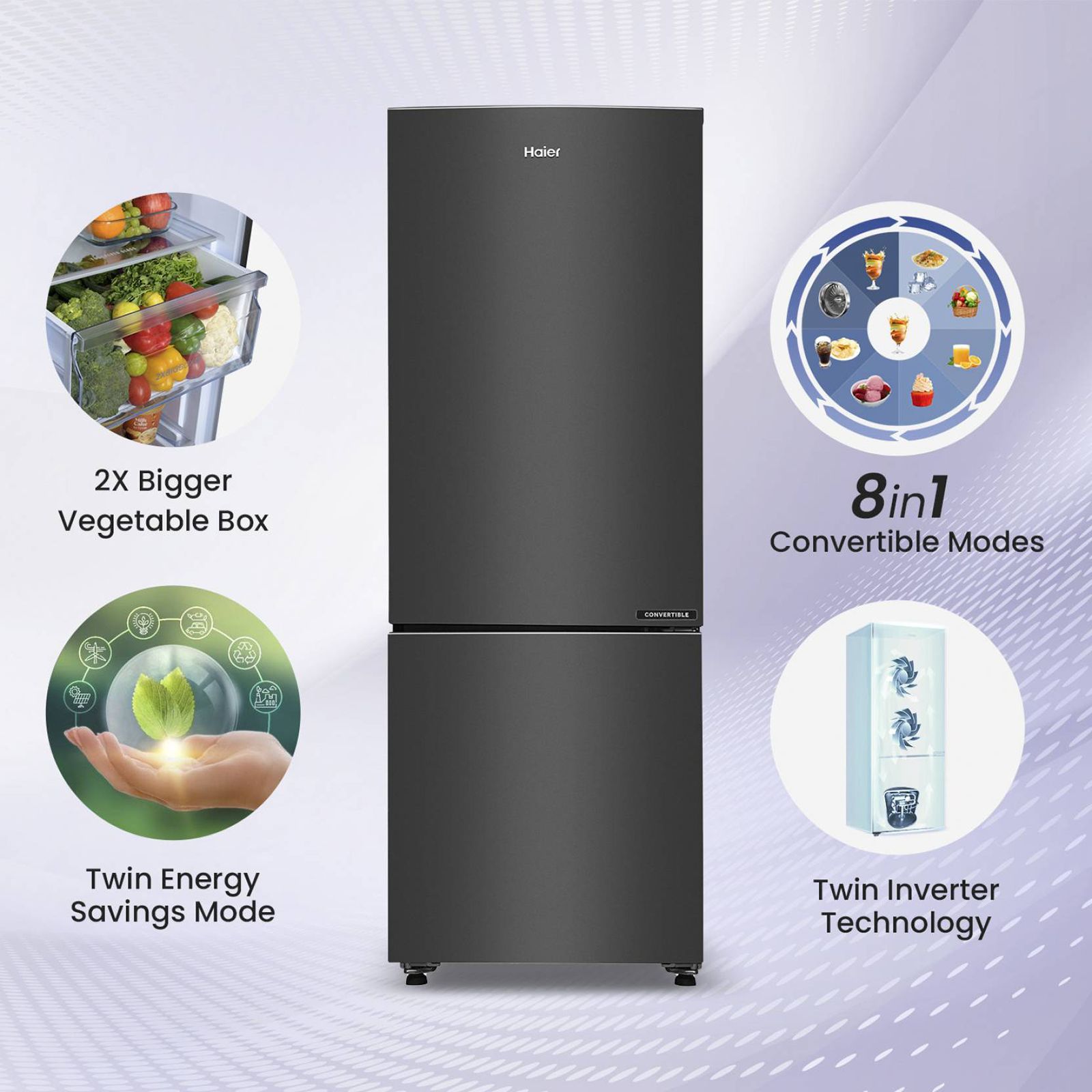 Haier 237 Litres 3 Star Frost Free Double Door Bottom Mount Convertible Refrigerator with Twin Inverter Technology (HEB243GBP, Black)_13