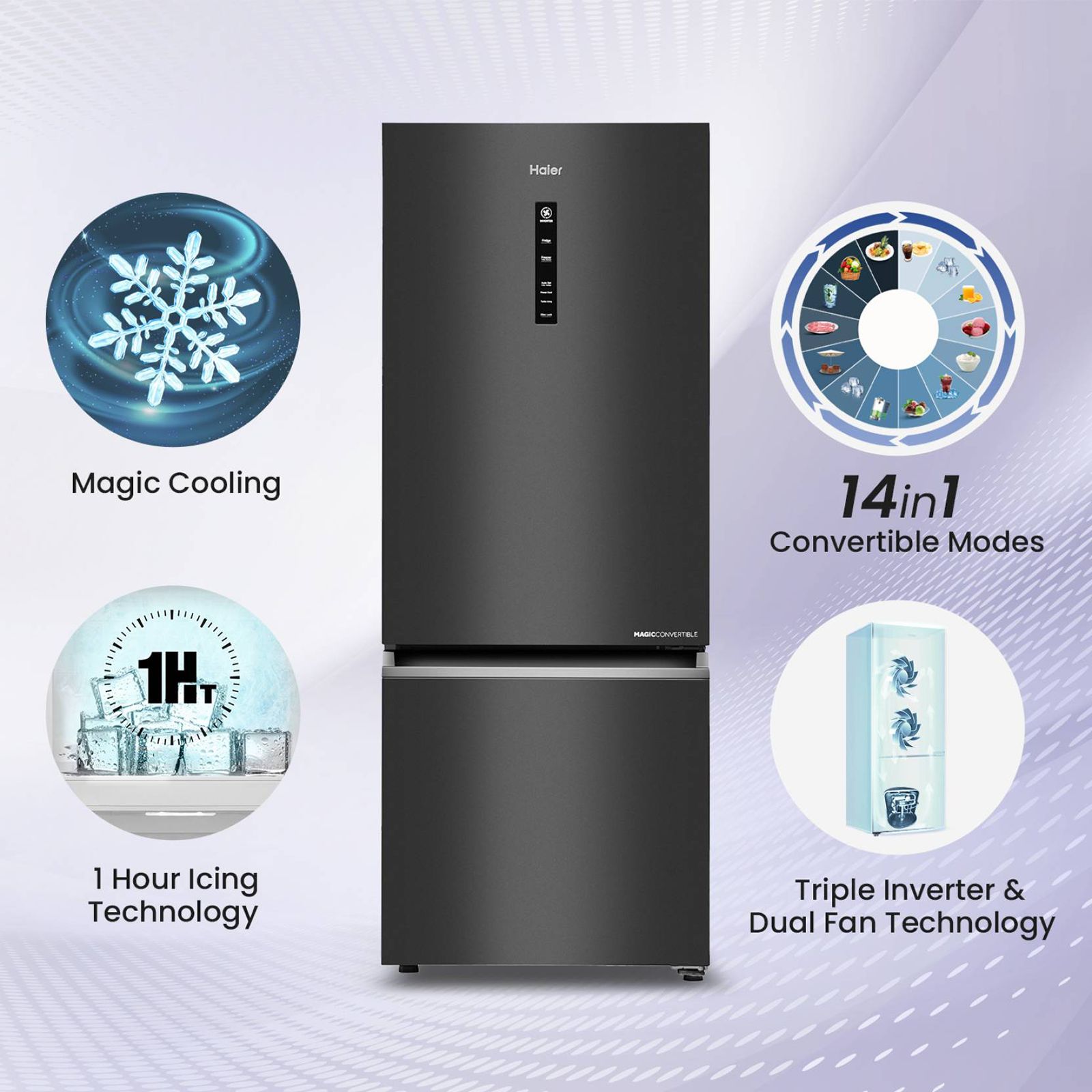 Haier 325 Litres 3 Star Frost Free Double Door Bottom Mount Convertible Refrigerator with Twin Inverter Technology (HEB333GBP, GE Black) Haier 325 Litres 3 Star Frost Free Double Door Bottom Mount Convertible Refrigerator with Twin Inverter Technology (HEB333GBP, GE Black)_10
