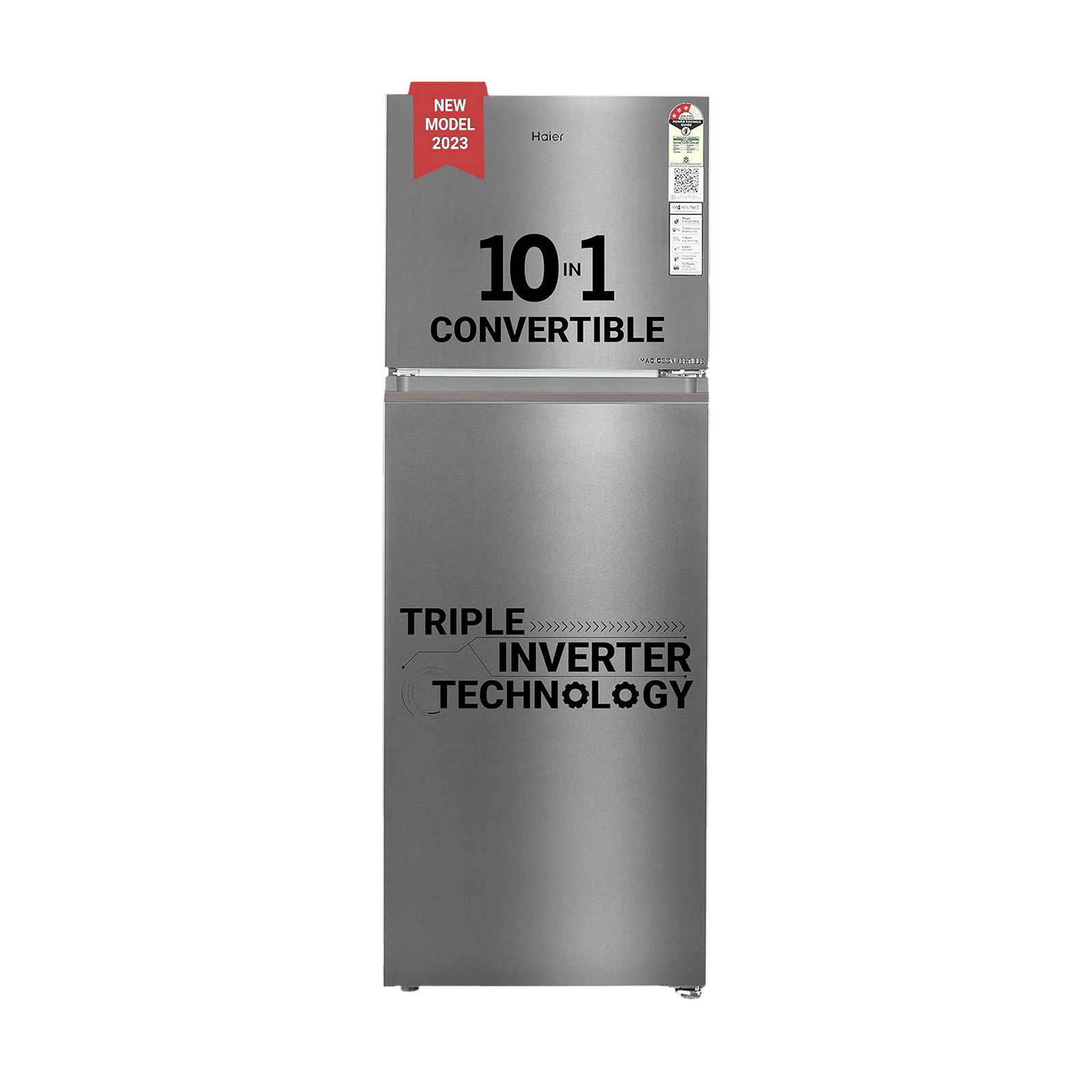 Haier 328 Litres 3 Star Frost Free Double Door Convertible Refrigerator with Fan Motor Technology (HEF333TSP, Inox Steel)_1