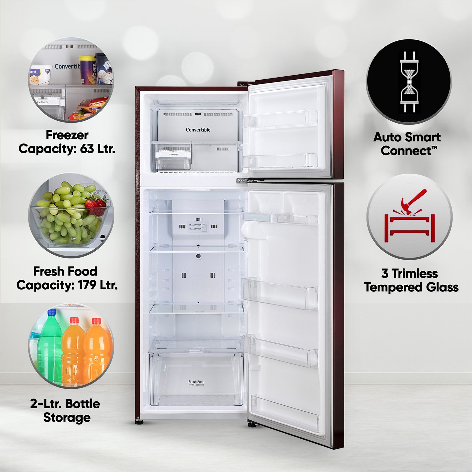 LG 242 Litres 2 Star Frost Free Double Door Refrigerator with Anti Bacterial Gasket (GLN292BSEY, Scarlet Euphoria) LG 242 Litres 2 Star Frost Free Double Door Refrigerator with Anti Bacterial Gasket (GLN292BSEY, Scarlet Euphoria)_17