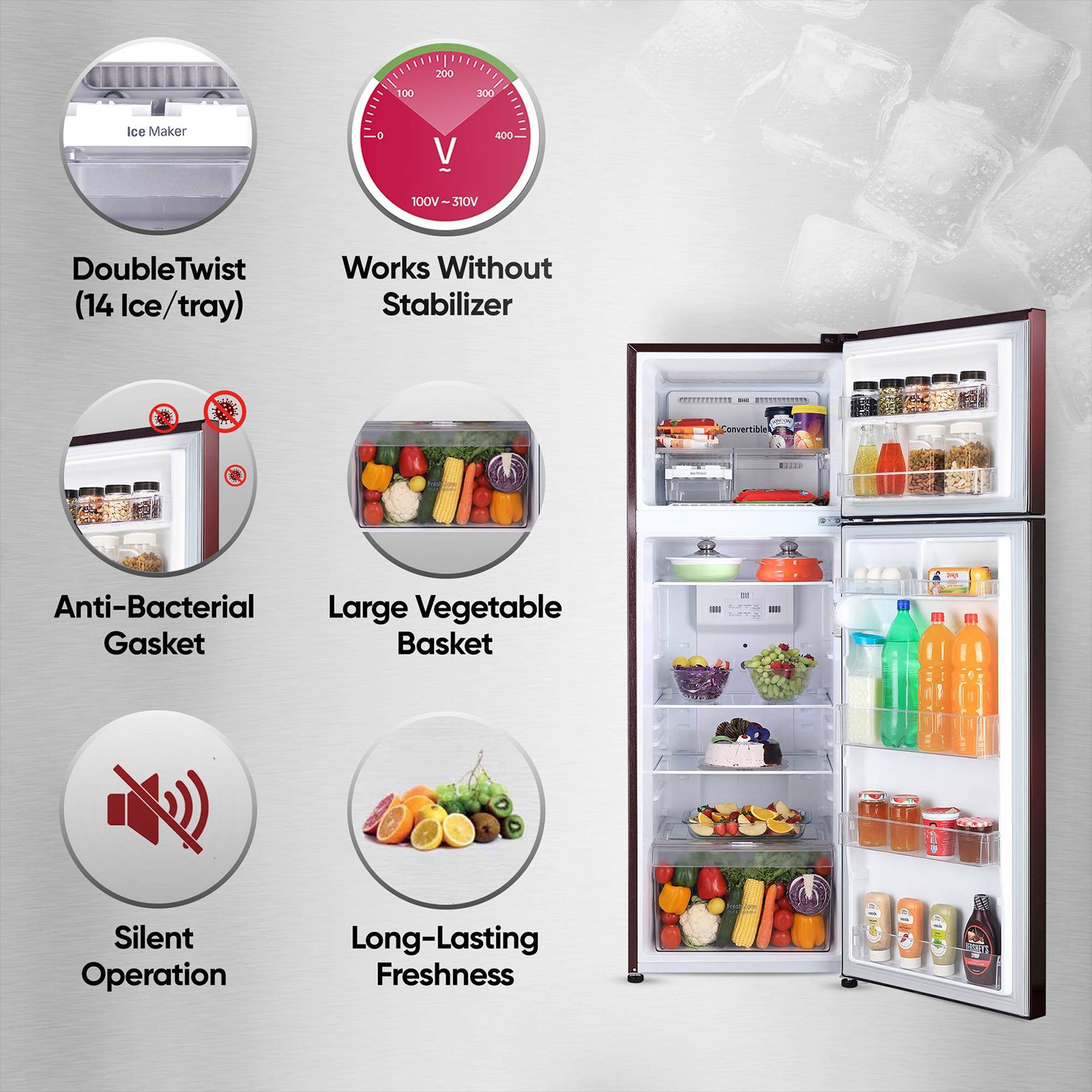 LG 242 Litres 2 Star Frost Free Double Door Refrigerator with Anti Bacterial Gasket (GLN292BSEY, Scarlet Euphoria) LG 242 Litres 2 Star Frost Free Double Door Refrigerator with Anti Bacterial Gasket (GLN292BSEY, Scarlet Euphoria)_18