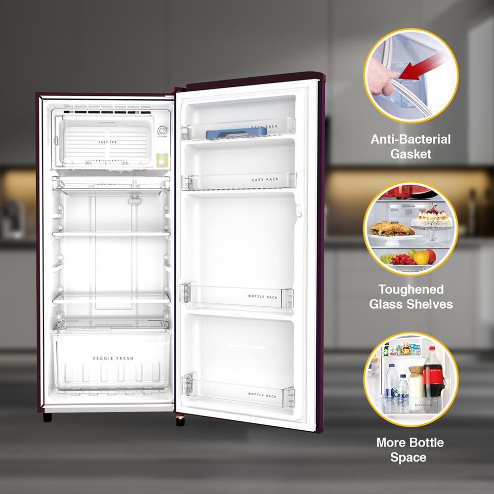 Whirlpool WDE 184 Litres 2 Star Direct Cool Single Door Refrigerator with Anti Bacterial Gasket (72680, Wine Bloom)_13