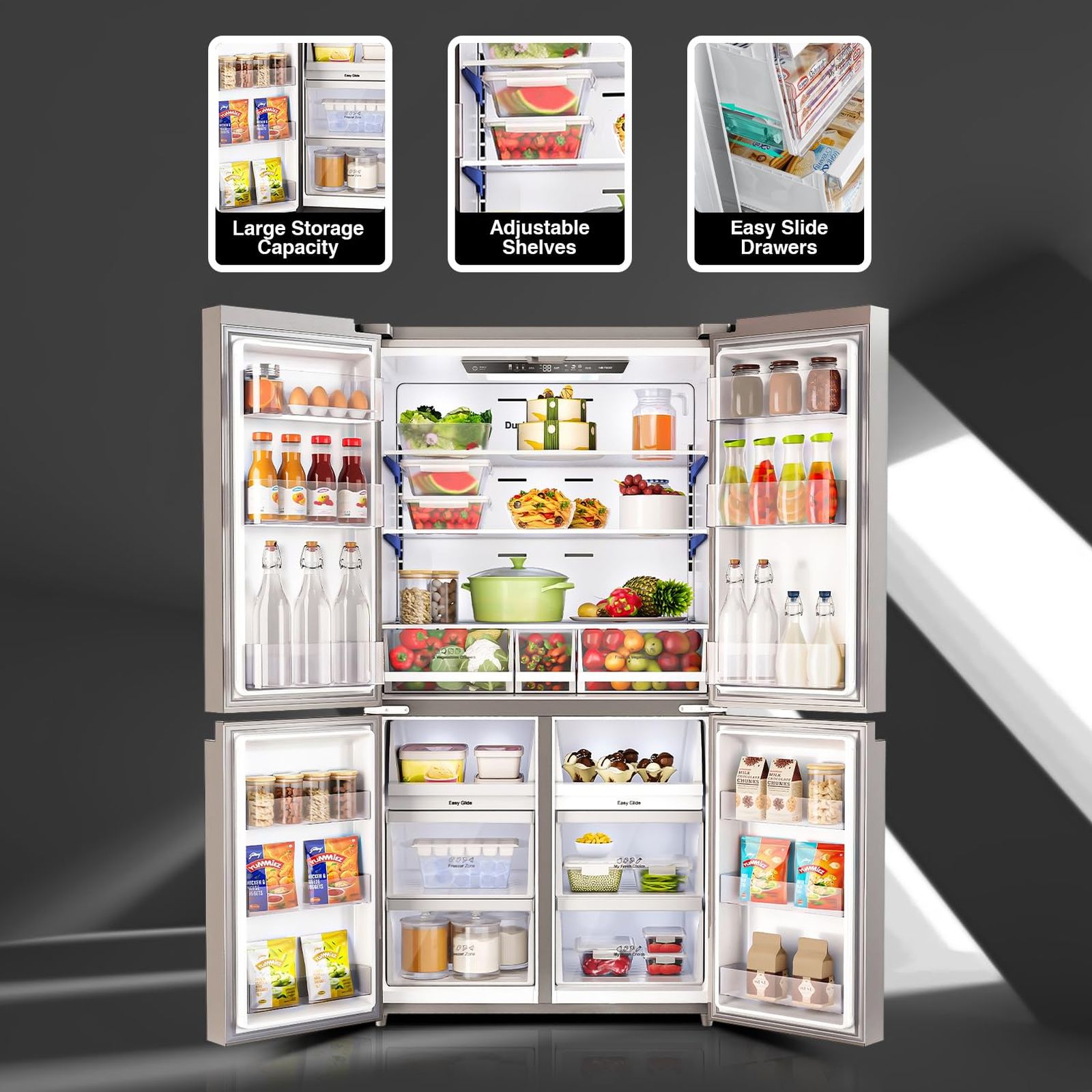 Godrej Eon Velvet 670 Litres Frost Free French Door Convertible Refrigerator with Dual Tech Cooling (RM EONVELVET 685 RIT IN ST, Inox Steel)_7