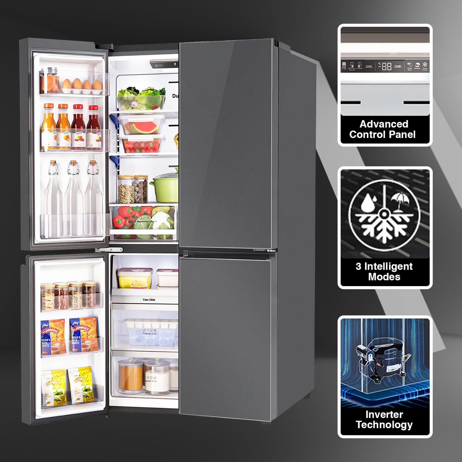 Godrej Eon Velvet 670 Litres Frost Free French Door Convertible Refrigerator with Dual Tech Cooling (RM EONVELVET 685 RIT GR BK, Graphite Black)_13