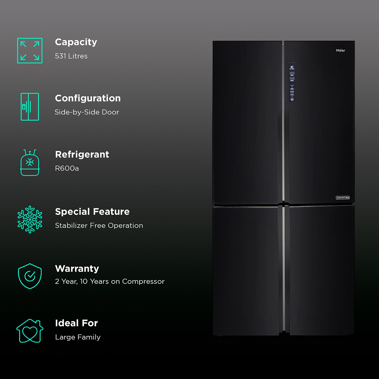Haier 531 Litres Frost Free French Door Refrigerator with Deo Fresh Technology (HRB-550KS, Black Steel)_2