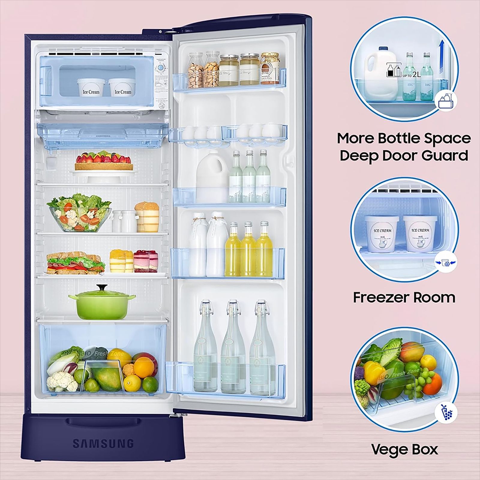 SAMSUNG Stylish Grande 223 Litres3 Star Direct Cool Single Door Refrigerator with Anti Bacterial Gasket (RR24D2Z23CU/NL, Camellia Blue) SAMSUNG Stylish Grande 223 Litres3 Star Direct Cool Single Door Refrigerator with Anti Bacterial Gasket (RR24D2Z23CU/NL, Camellia Blue)_11