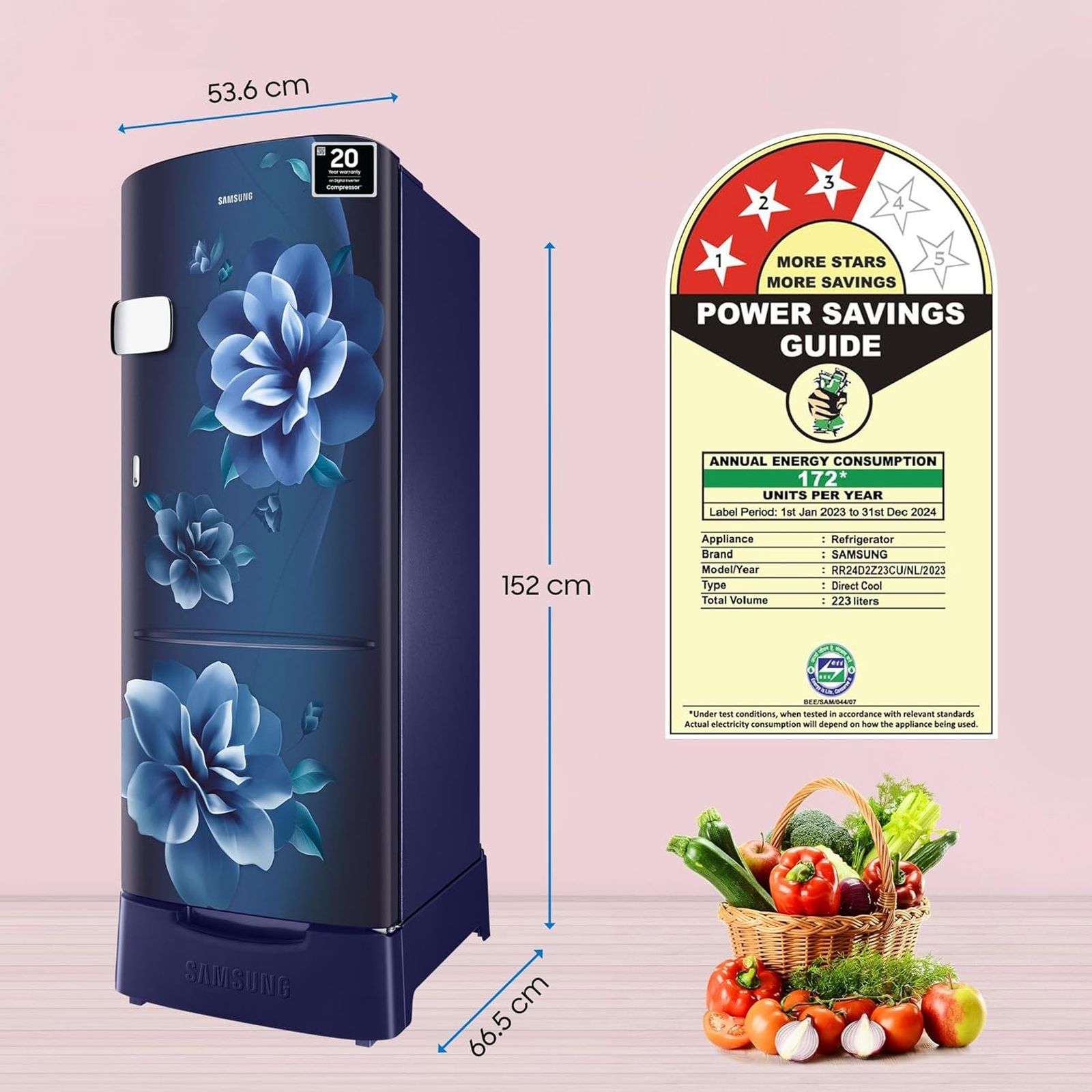 SAMSUNG Stylish Grande 223 Litres3 Star Direct Cool Single Door Refrigerator with Anti Bacterial Gasket (RR24D2Z23CU/NL, Camellia Blue) SAMSUNG Stylish Grande 223 Litres3 Star Direct Cool Single Door Refrigerator with Anti Bacterial Gasket (RR24D2Z23CU/NL, Camellia Blue)_10