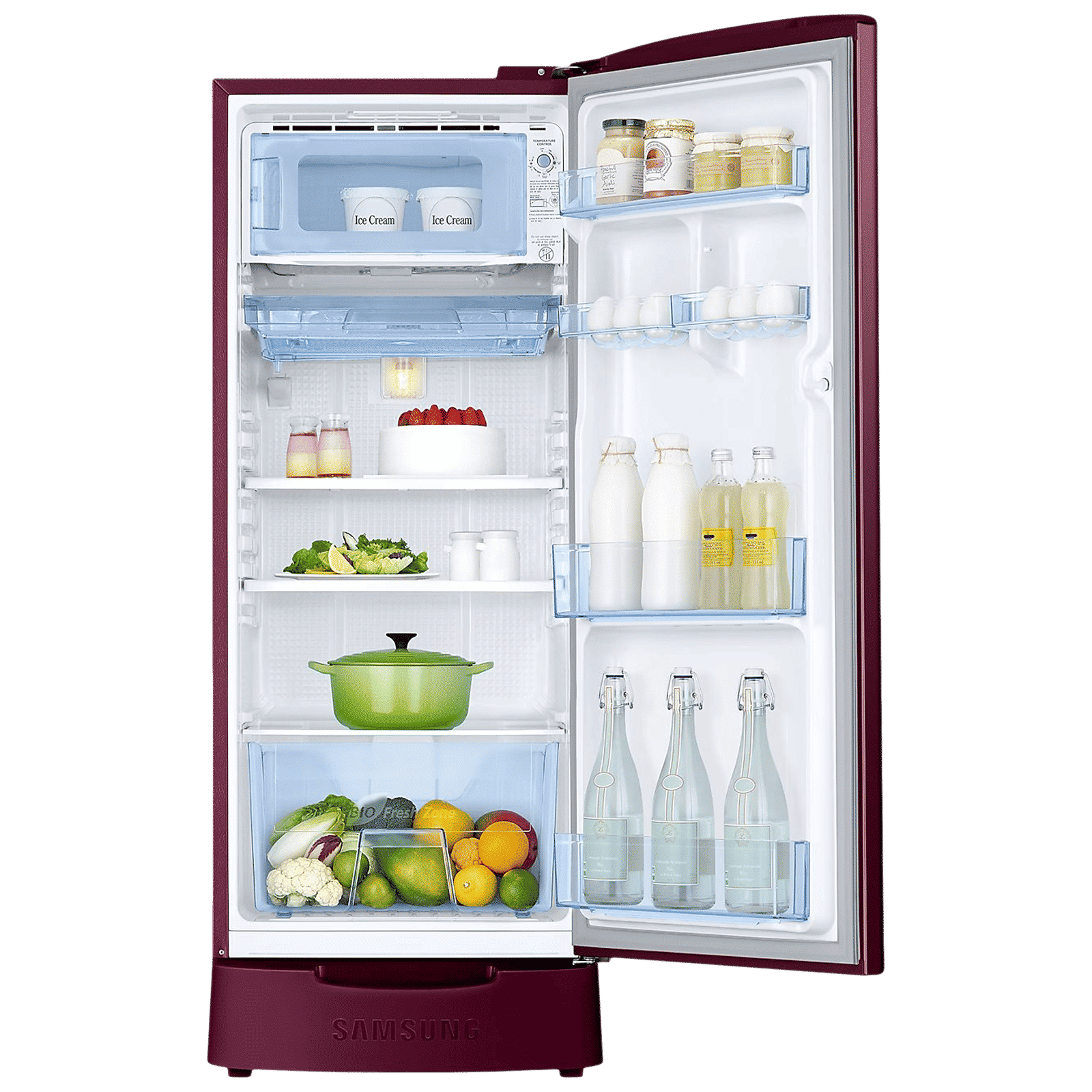 SAMSUNG Stylish Grande 183 Litres 5 Star Direct Cool Single Door Refrigerator with Anti Bacterial Gasket (RR20D2825HN/NL, Himalaya Poppy Red) SAMSUNG Stylish Grande 183 Litres 5 Star Direct Cool Single Door Refrigerator with Anti Bacterial Gasket (RR20D2825HN/NL, Himalaya Poppy Red)_5