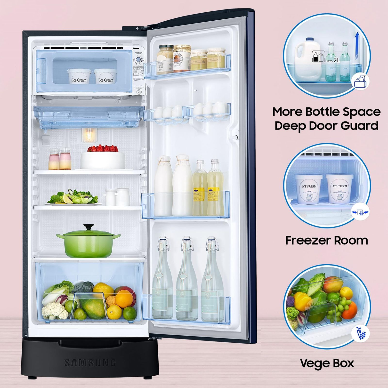 SAMSUNG Stylish Grande 183 Litres 5 Star Direct Cool Single Door Refrigerator with Anti Bacterial Gasket (RR20D2825HV/NL, Blue Arctic)_18