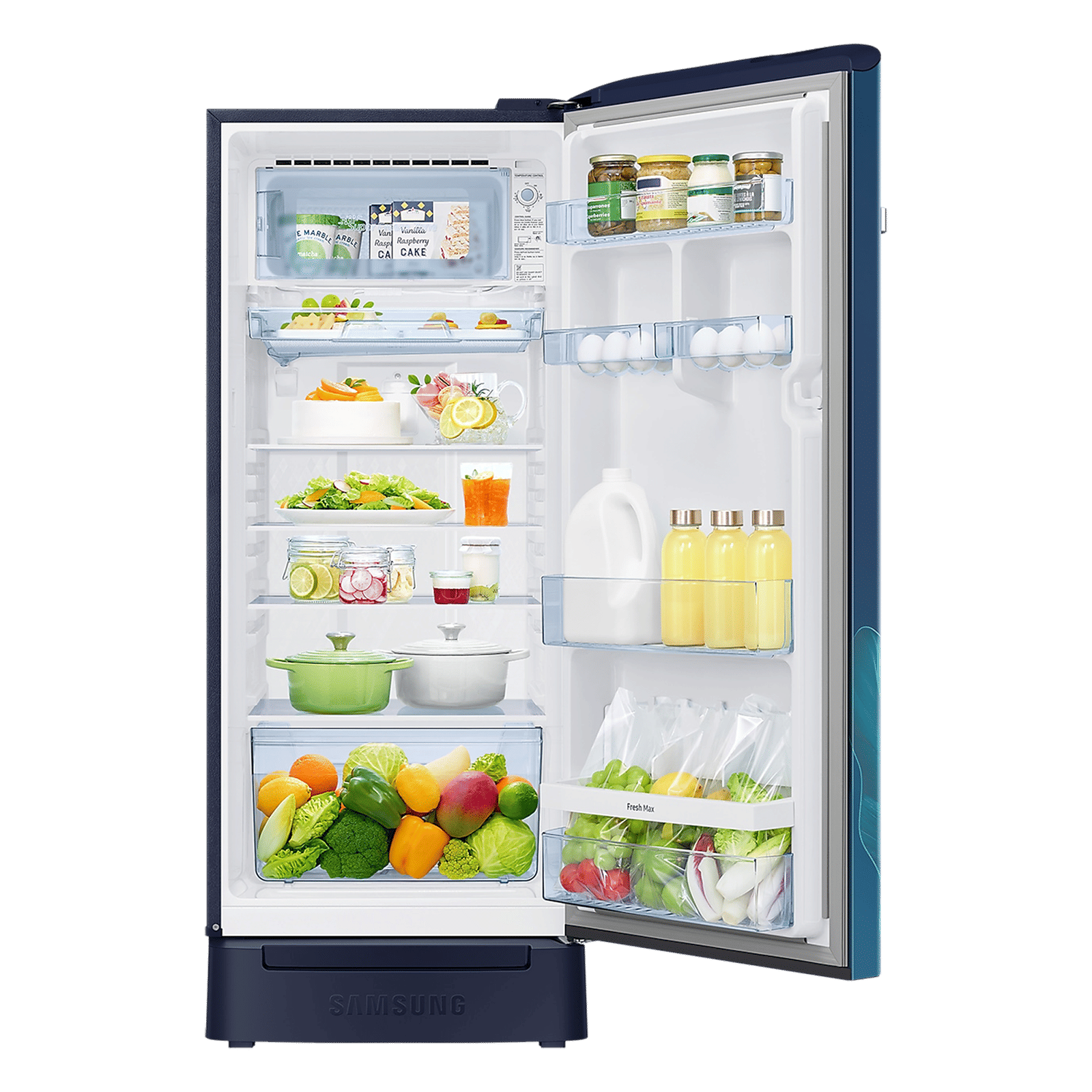 SAMSUNG Horizontal Curve 215 Litres 5 Star Direct Cool Single Door Refrigerator with Anti Bacterial Gasket (RR23D2H359U/HL, Paradise Bloom Blue)_4