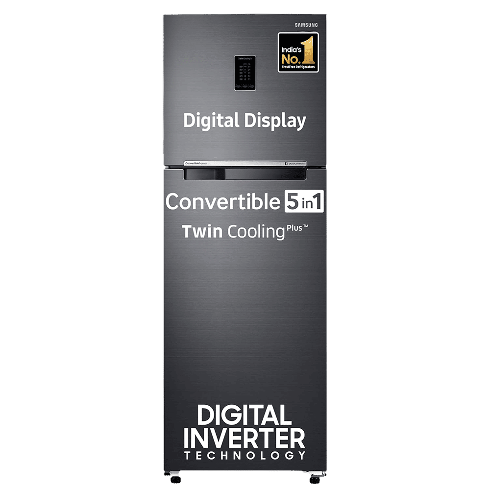 SAMSUNG 322 Litres 3 Star Frost Free Double Door Convertible Refrigerator with Twin Cooling Plus Technology (RT37C4523B1/HL, Black Matt)_1