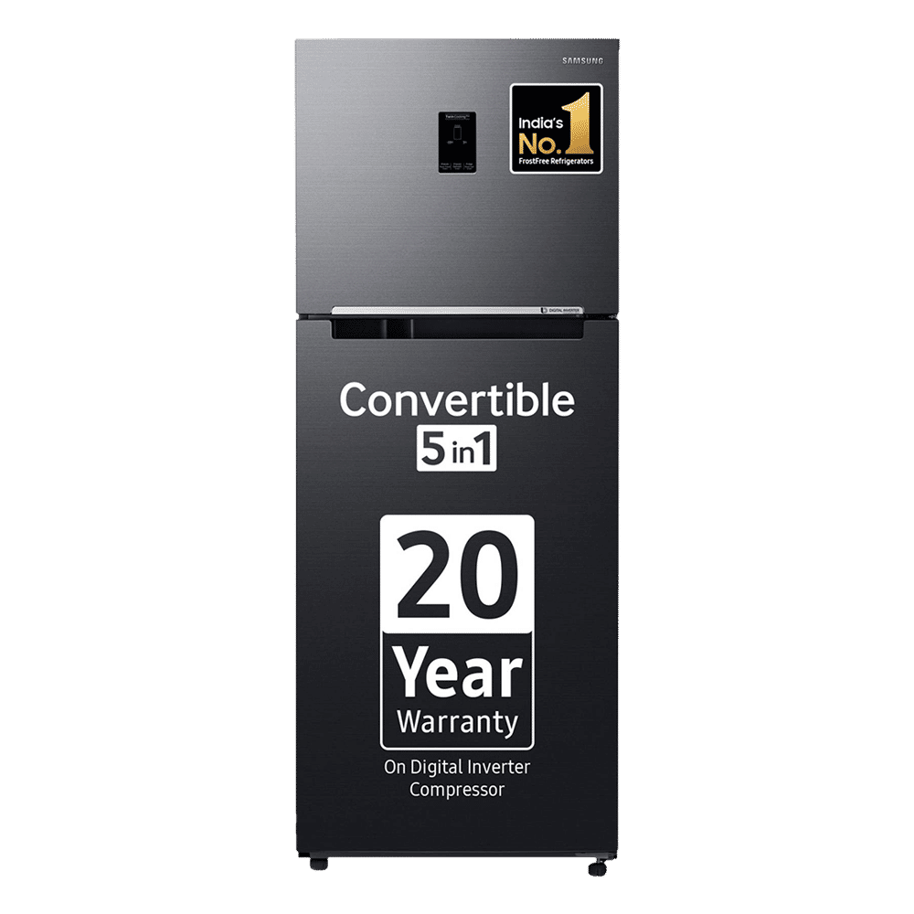 SAMSUNG 363 Litres 3 Star Frost Free Double Door Convertible Refrigerator with Anti Bacterial Gasket (RT39C553EBX/HL, Luxe Black)_1