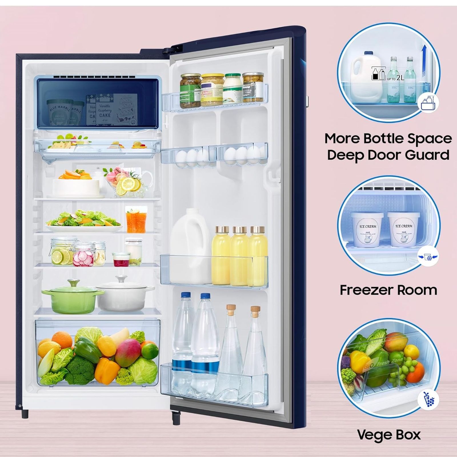 SAMSUNG Digi-Touch Cool 215 Litres 3 Star Direct Cool Single Door Refrigerator with Anti Bacterial Gasket (RR23D2E23UZ/HL, Midnight Blossom Blue)_9