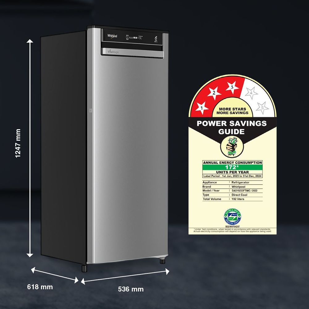 Whirlpool Vitamagic Pro 192 Litres 3 Star Direct Cool Single Door Refrigerator with Zeolite Technology (73131, Grey) Whirlpool Vitamagic Pro 192 Litres 3 Star Direct Cool Single Door Refrigerator with Zeolite Technology (73131, Grey)_15