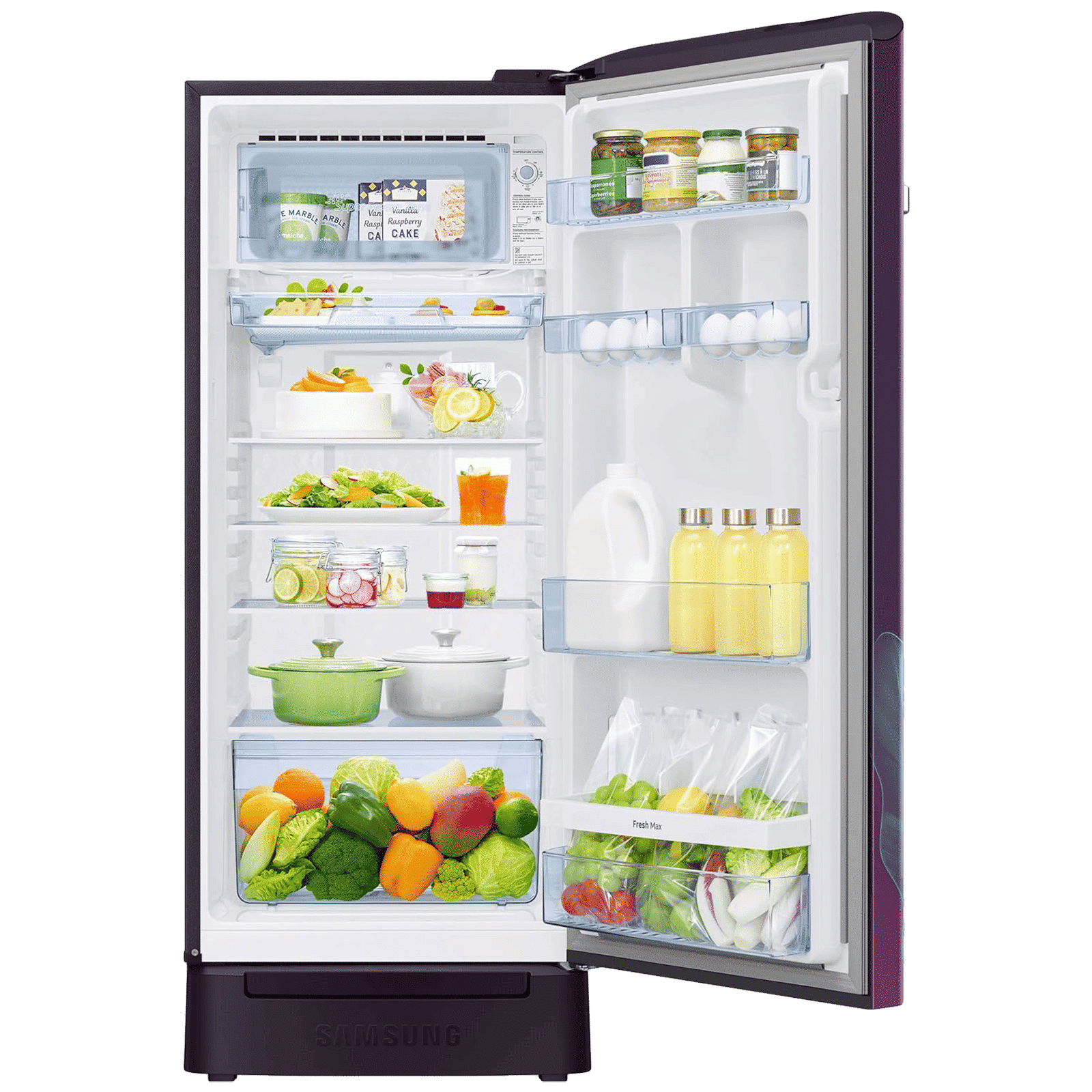SAMSUNG Horizontal Curve 215 Litres 5 Star Direct Cool Single Door Refrigerator with Base Stand Drawer (RR23D2H259R/HL, Paradise Bloom Purple) SAMSUNG Horizontal Curve 215 Litres 5 Star Direct Cool Single Door Refrigerator with Base Stand Drawer (RR23D2H259R/HL, Paradise Bloom Purple)_4