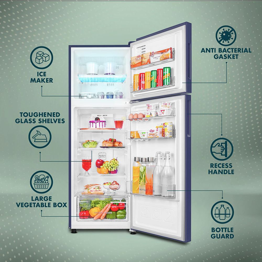 Haier 240 Litres 2 Star Frost Free Double Door Refrigerator with Anti-Bacterial Gasket (HEF252ERBP, Radish Blue) Haier 240 Litres 2 Star Frost Free Double Door Refrigerator with Anti-Bacterial Gasket (HEF252ERBP, Radish Blue)_12